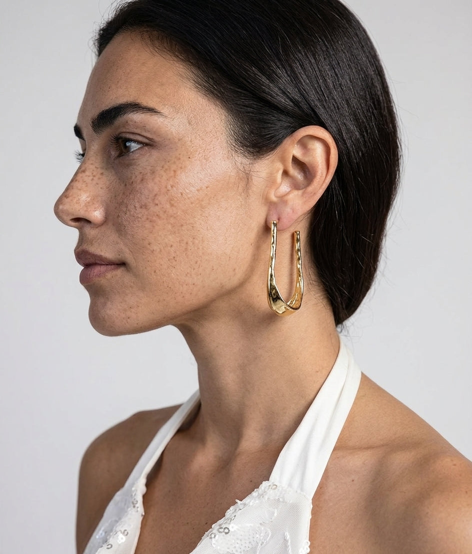Image of Hammered Gold Sculptural Hoop Earrings