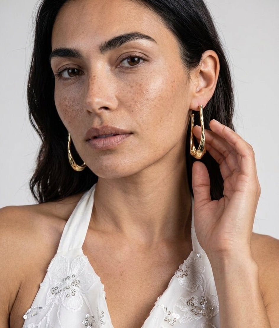 Image of Hammered Gold Sculptural Hoop Earrings