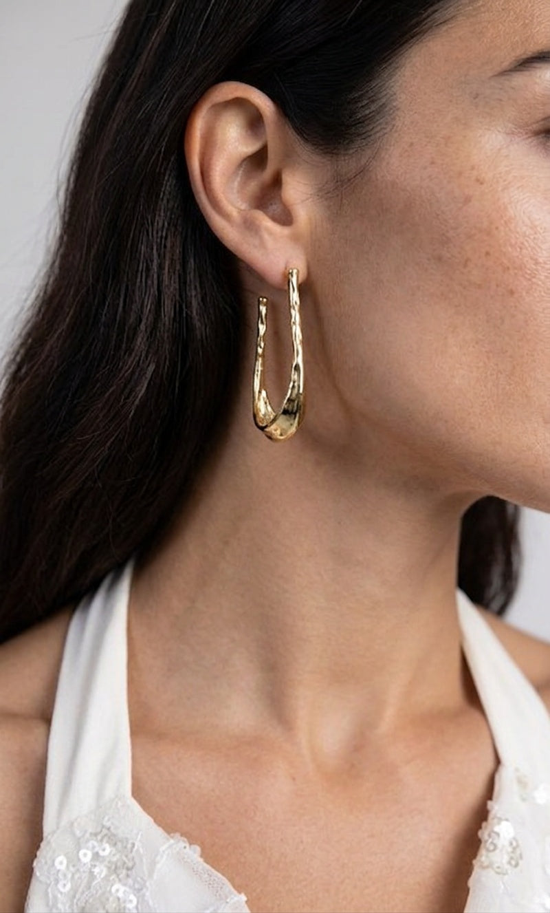 Image of Hammered Gold Sculptural Hoop Earrings