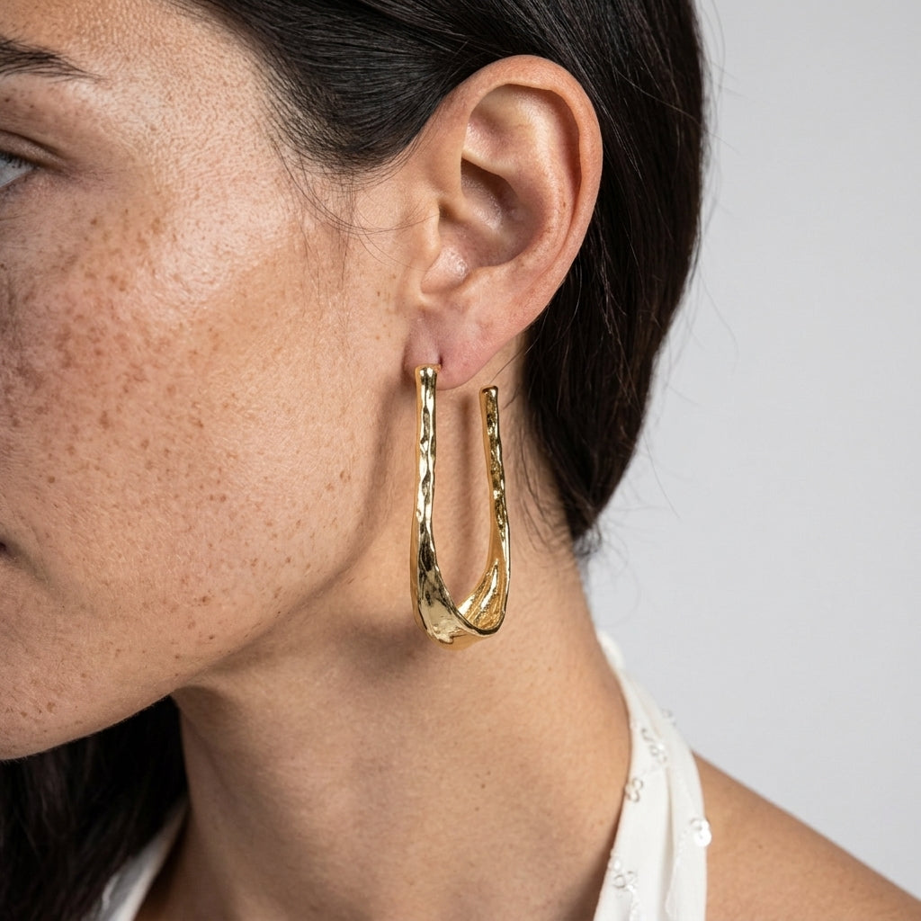 Image of Hammered Gold Sculptural Hoop Earrings