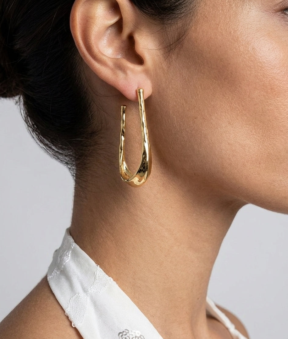 Image of Hammered Gold Sculptural Hoop Earrings
