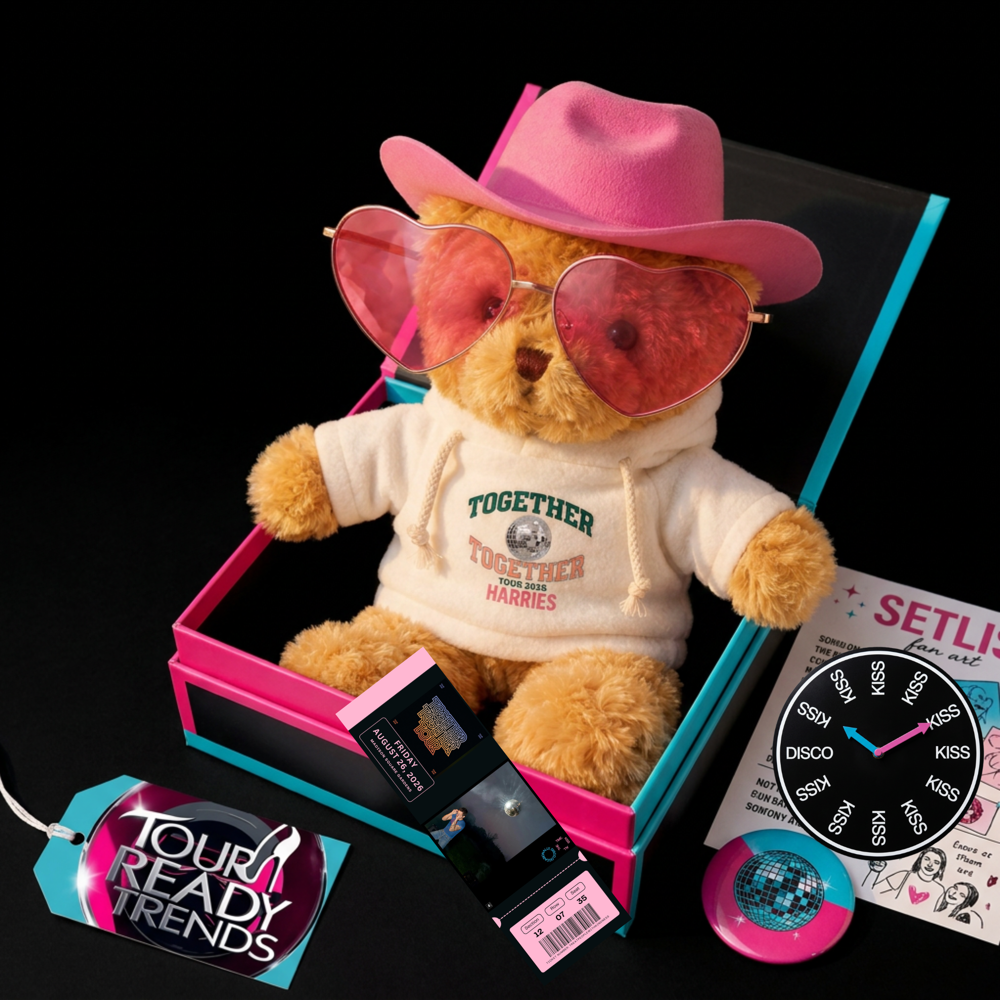 Image of Disco Bear gift box packaging with disco ball charm