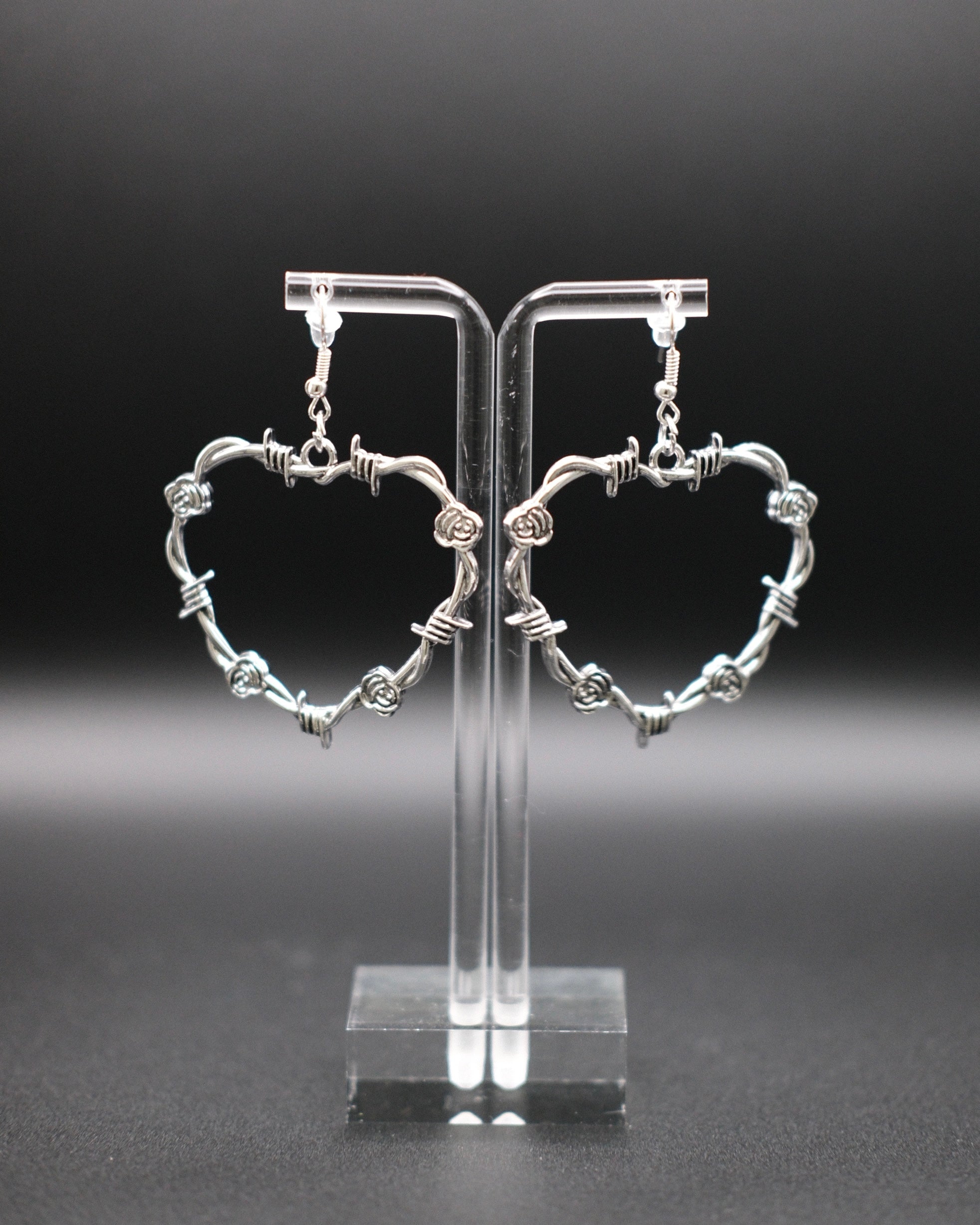 Image of Gothic Barbed Wire Rose Heart Earrings