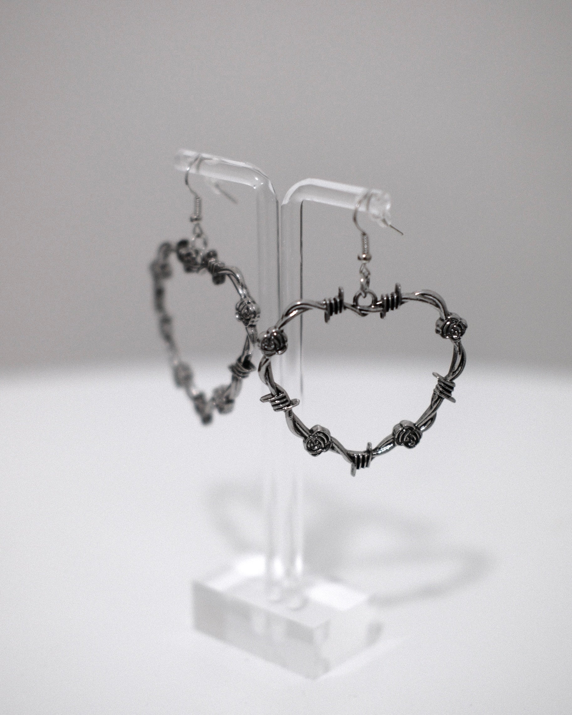 Image of Gothic Barbed Wire Rose Heart Earrings