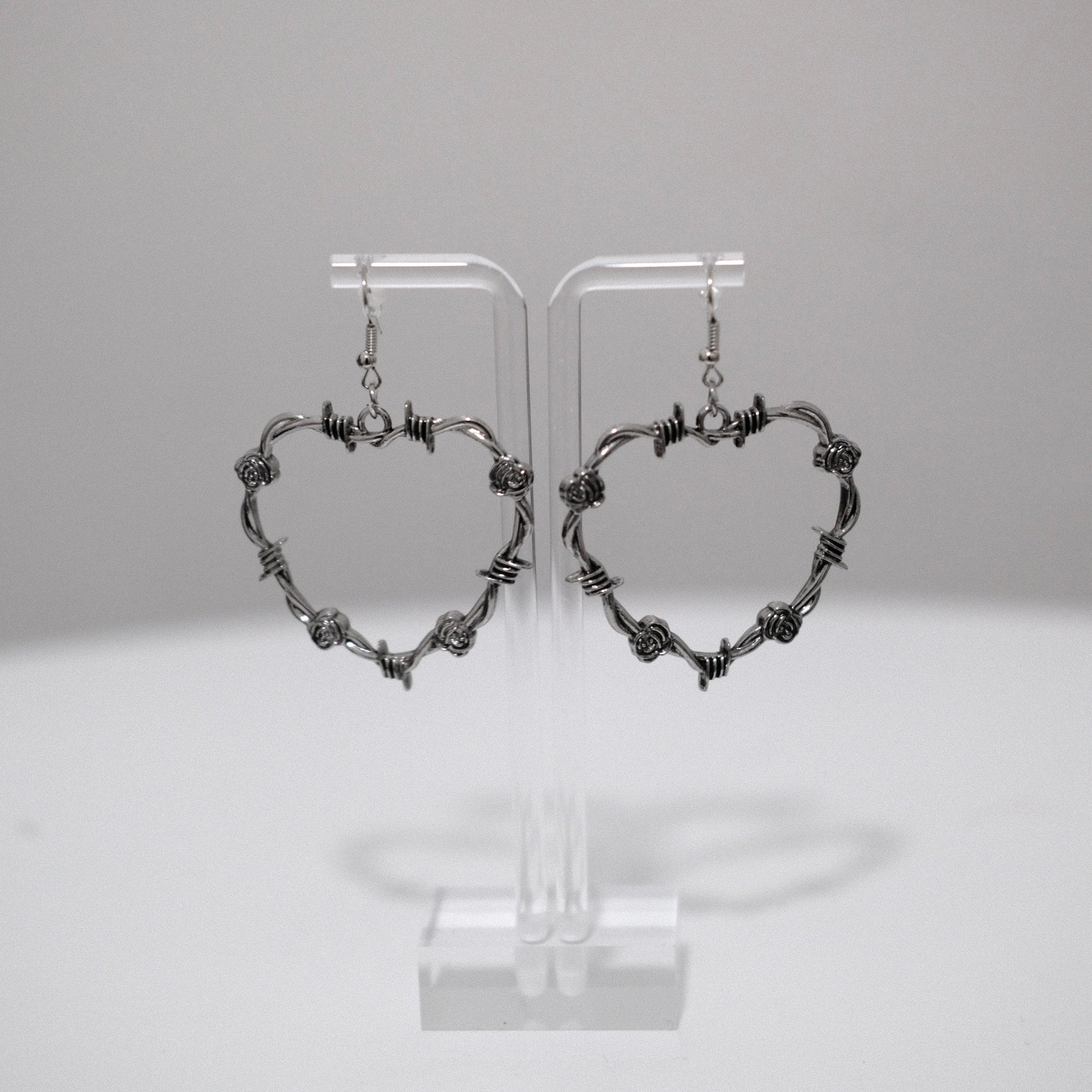 Image of Gothic Barbed Wire Rose Heart Earrings