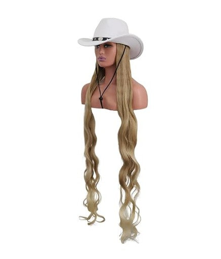 White Studded Cowboy Hat Wig - Western Halloween Edition