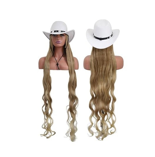 White Studded Cowboy Hat Wig - Western Halloween Edition