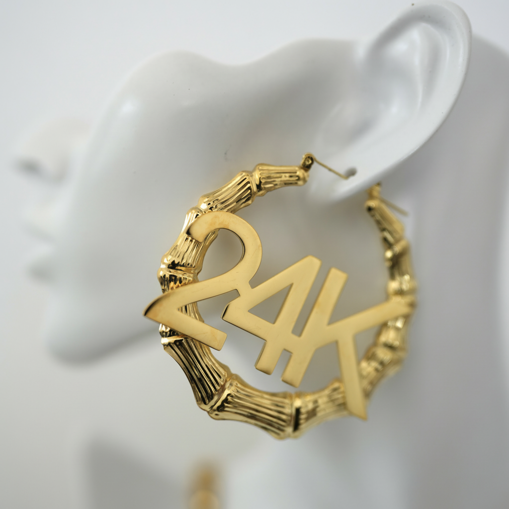 Image of 24K Magic Bamboo Hoop Earrings | Gold Plated