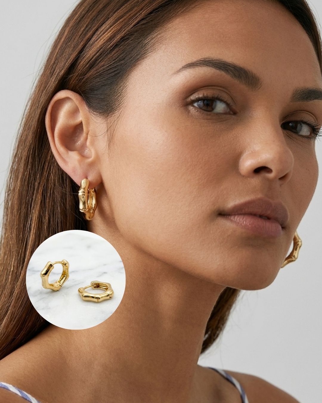 Image of Bamboo Huggie Hoop Earrings | Gold Nature Inspired Hoops