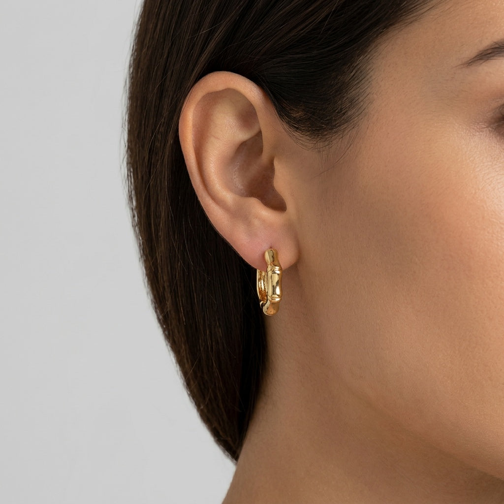 Image of Bamboo Huggie Hoop Earrings | Gold Nature Inspired Hoops