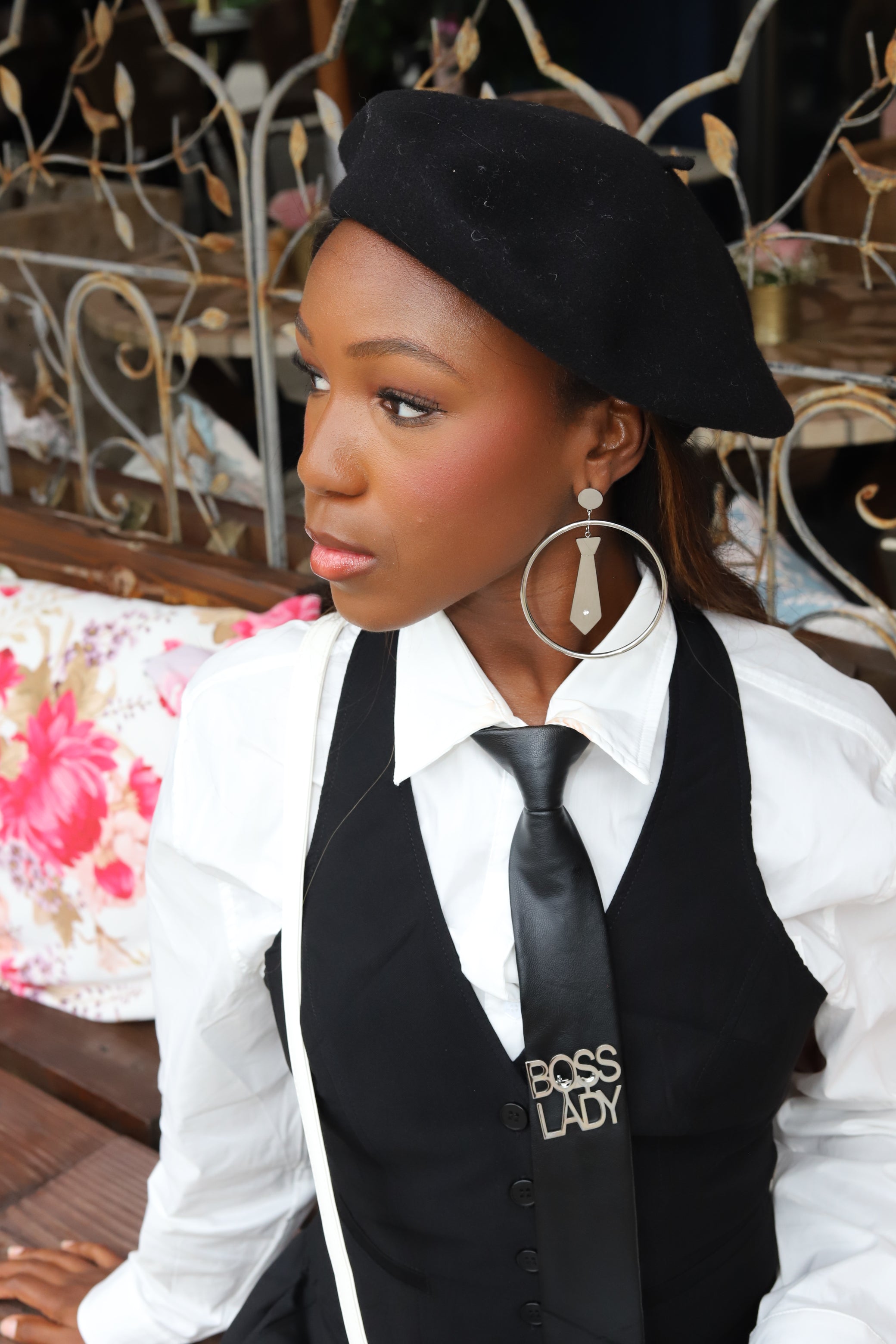 Boss Necktie Hoop Earrings