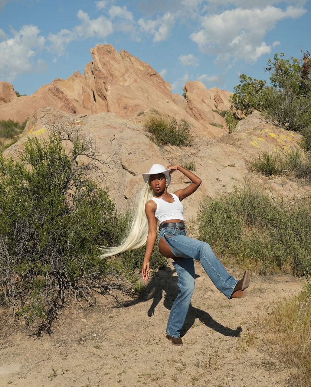 White Cowboy Hat Wig - Western Halloween Edition