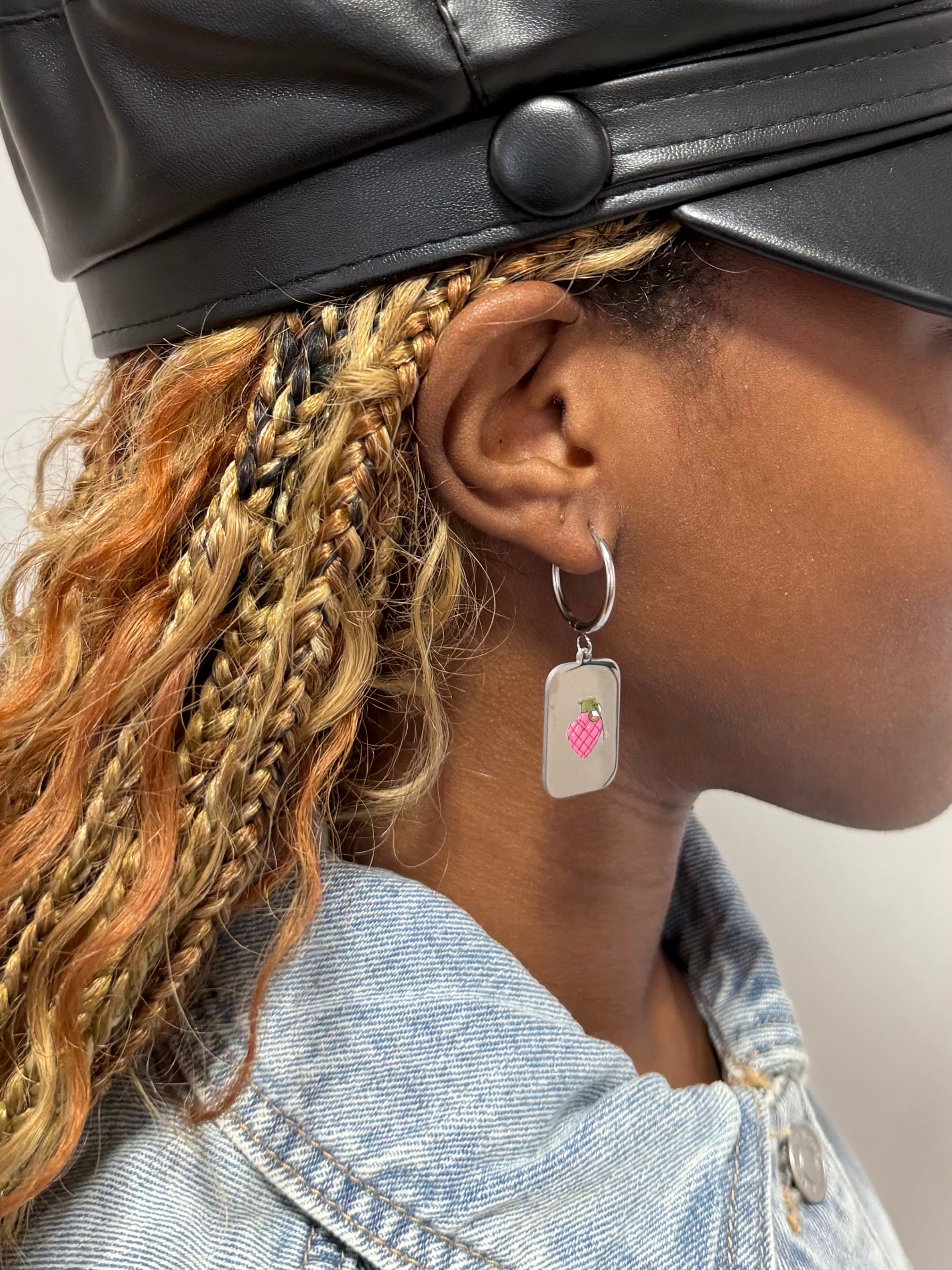 Image of Heart Grenade Tag Earrings