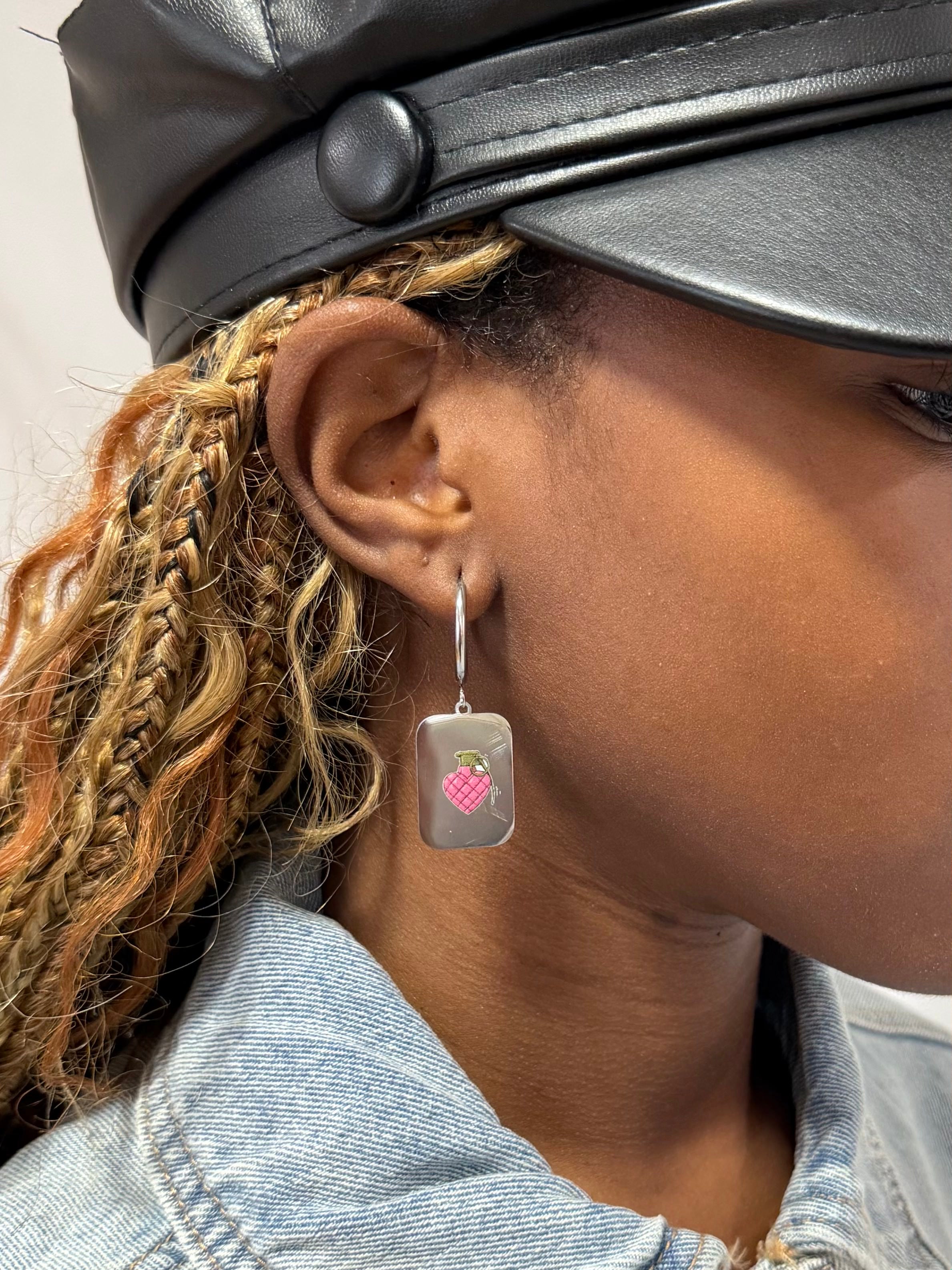 Image of Heart Grenade Tag Earrings