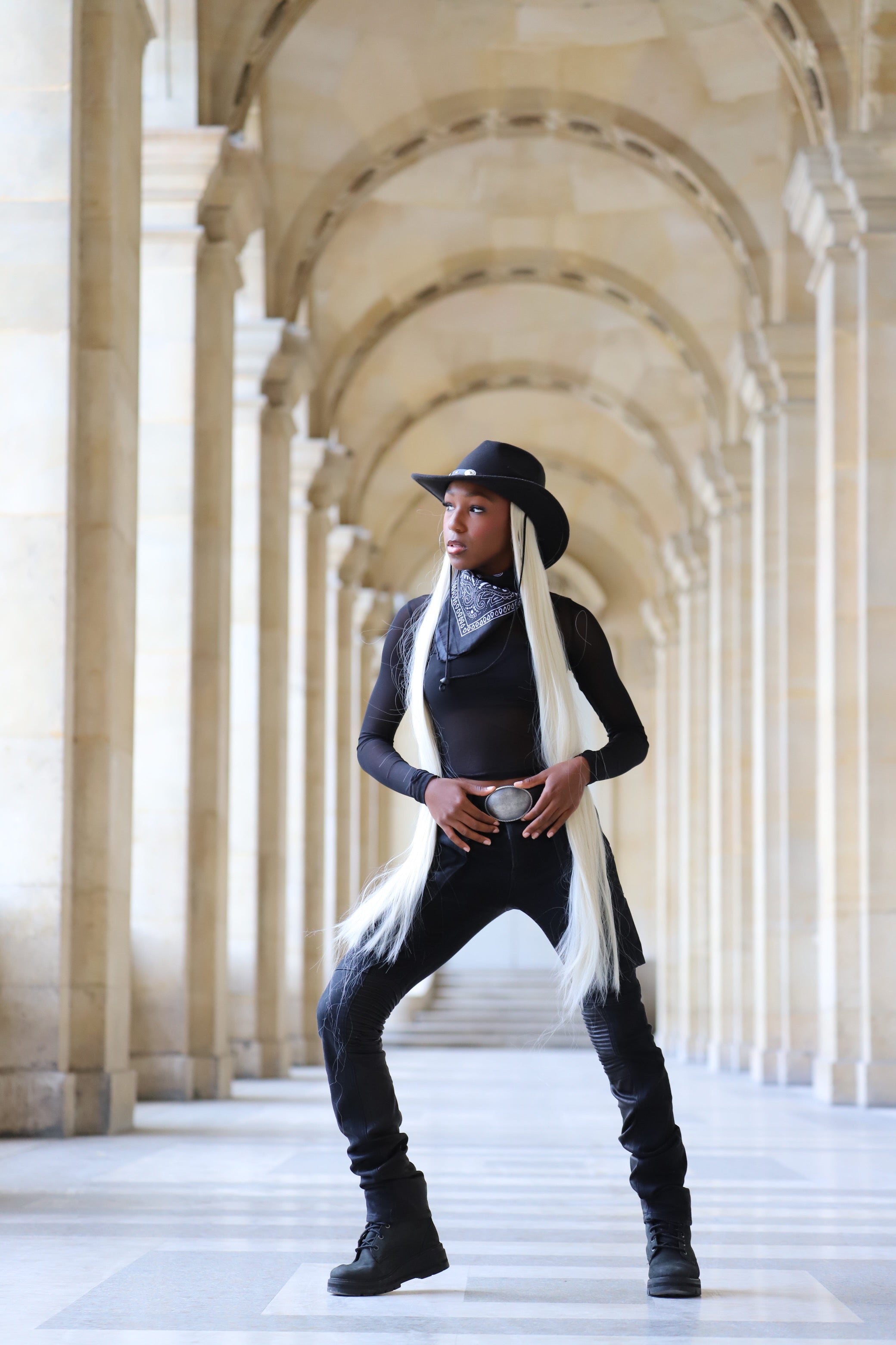 Image of Black Cowboy Hat Wig Transformation
