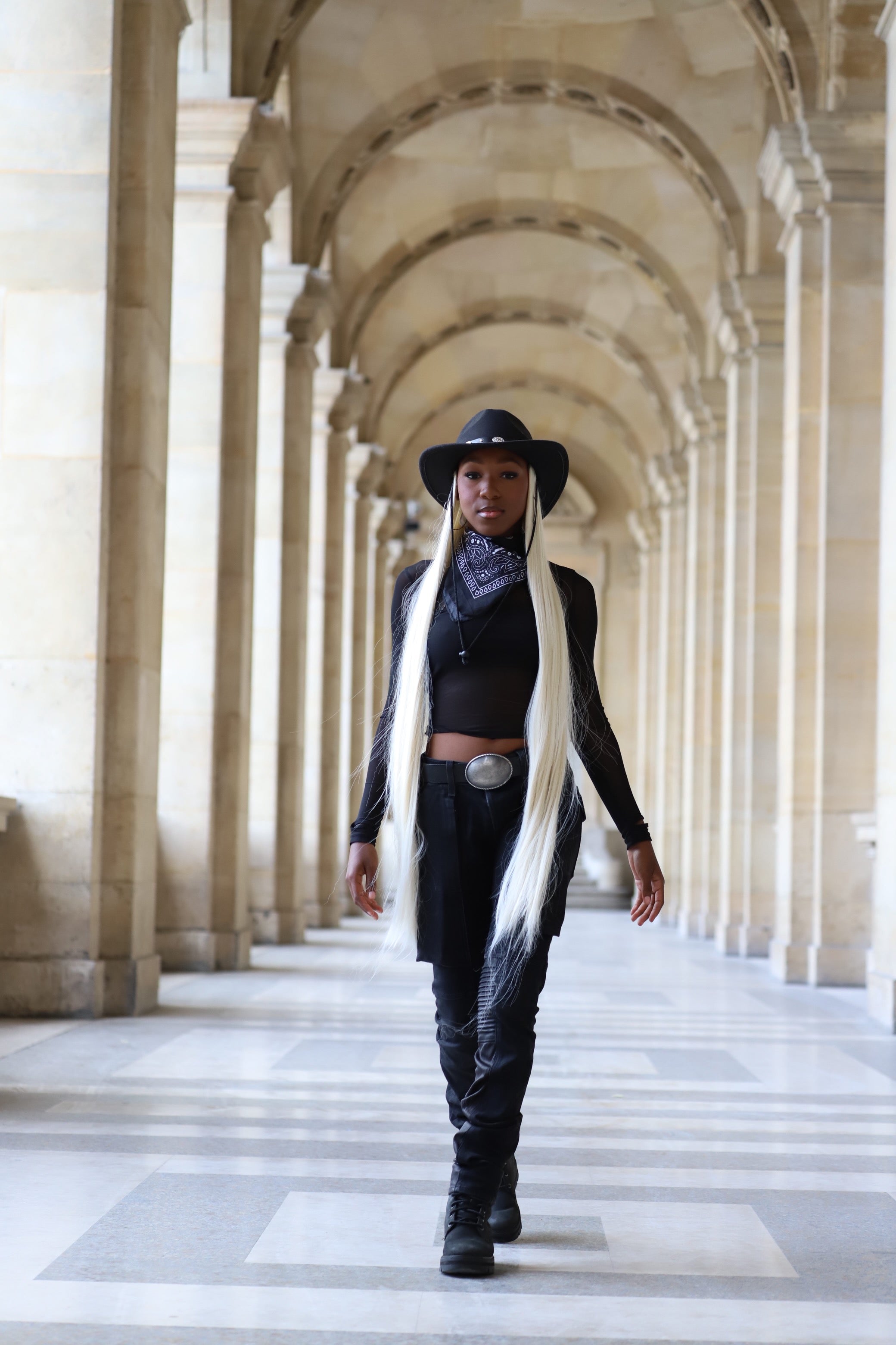 Image of Black Cowboy Hat Wig Transformation