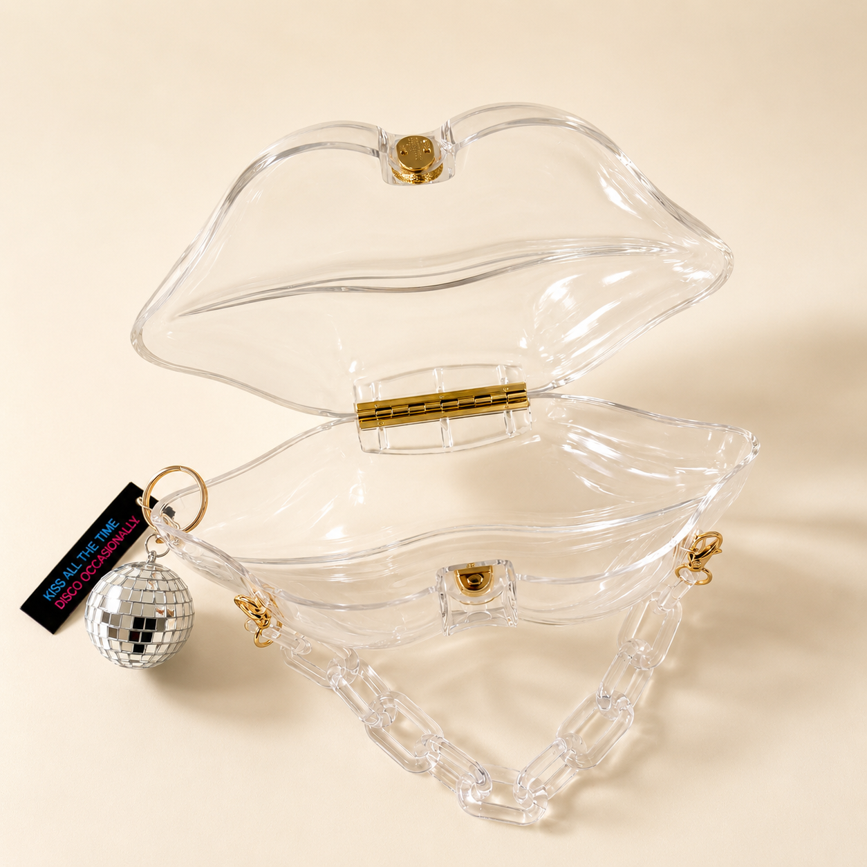 Image of Clear Kiss Purse. Harry Styles KISS ALL THE TIME. DISCO OCCASIONALLY. Concert Crossbody Bag