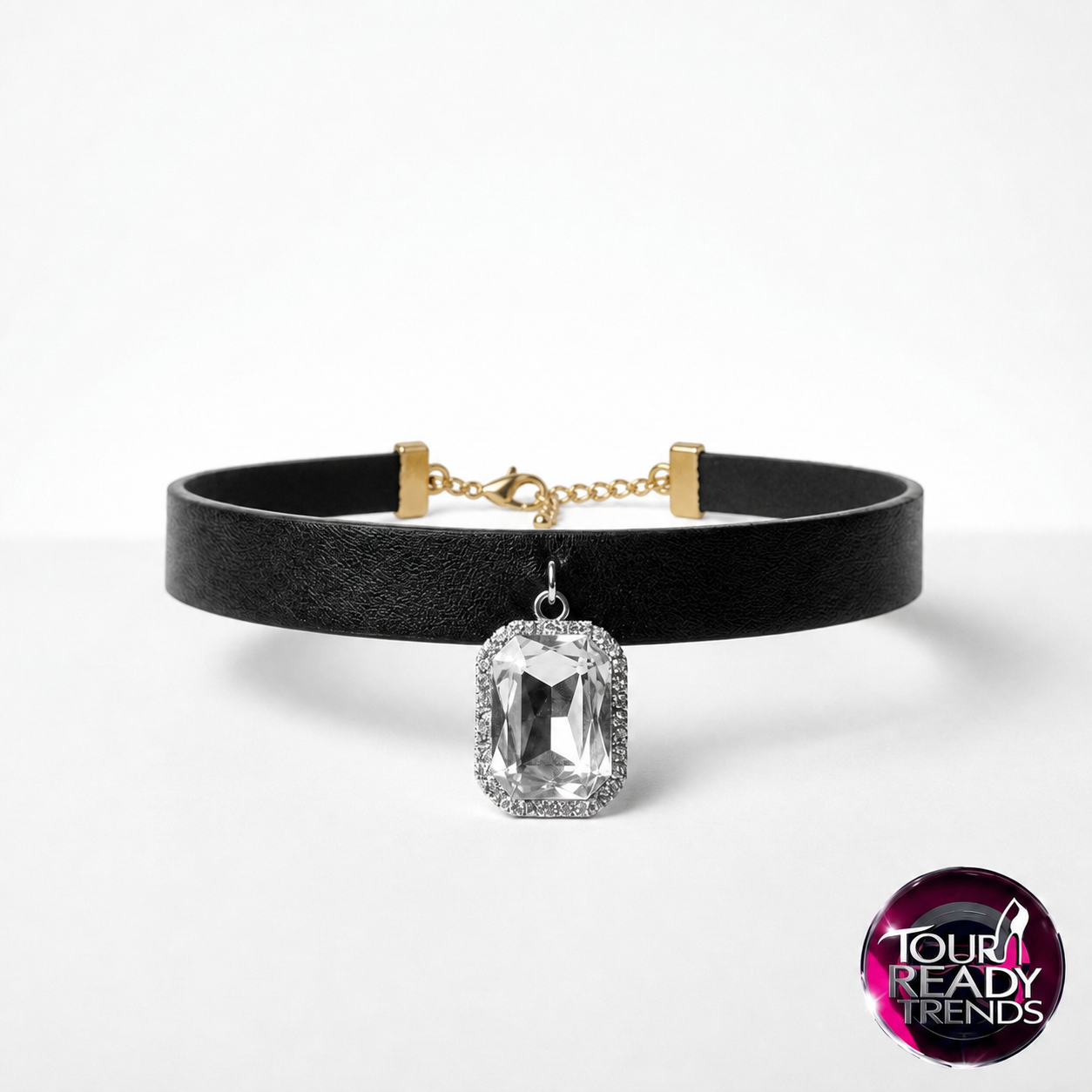 Image of Crystal Charm Black Choker Necklace