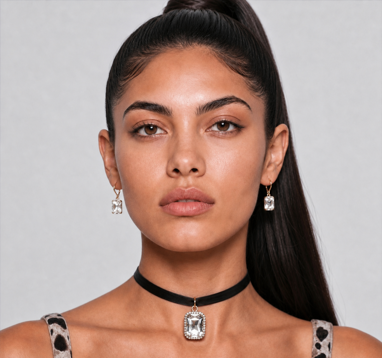 Image of Crystal Charm Black Choker Necklace