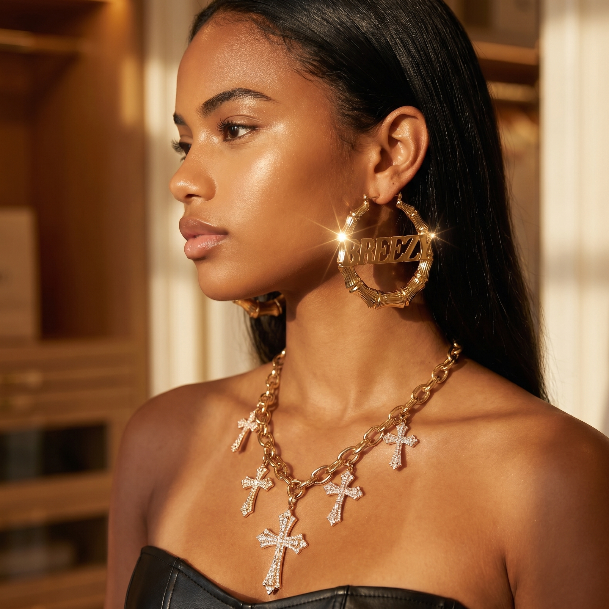 Image of Breezy 4-Ever Gold Bamboo Hoop Earrings | Raymond & Brown R & B Tour