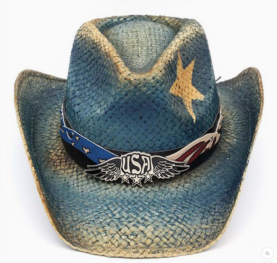 Image of Patriotic Star Cowgirl Hat – Denim Blue
