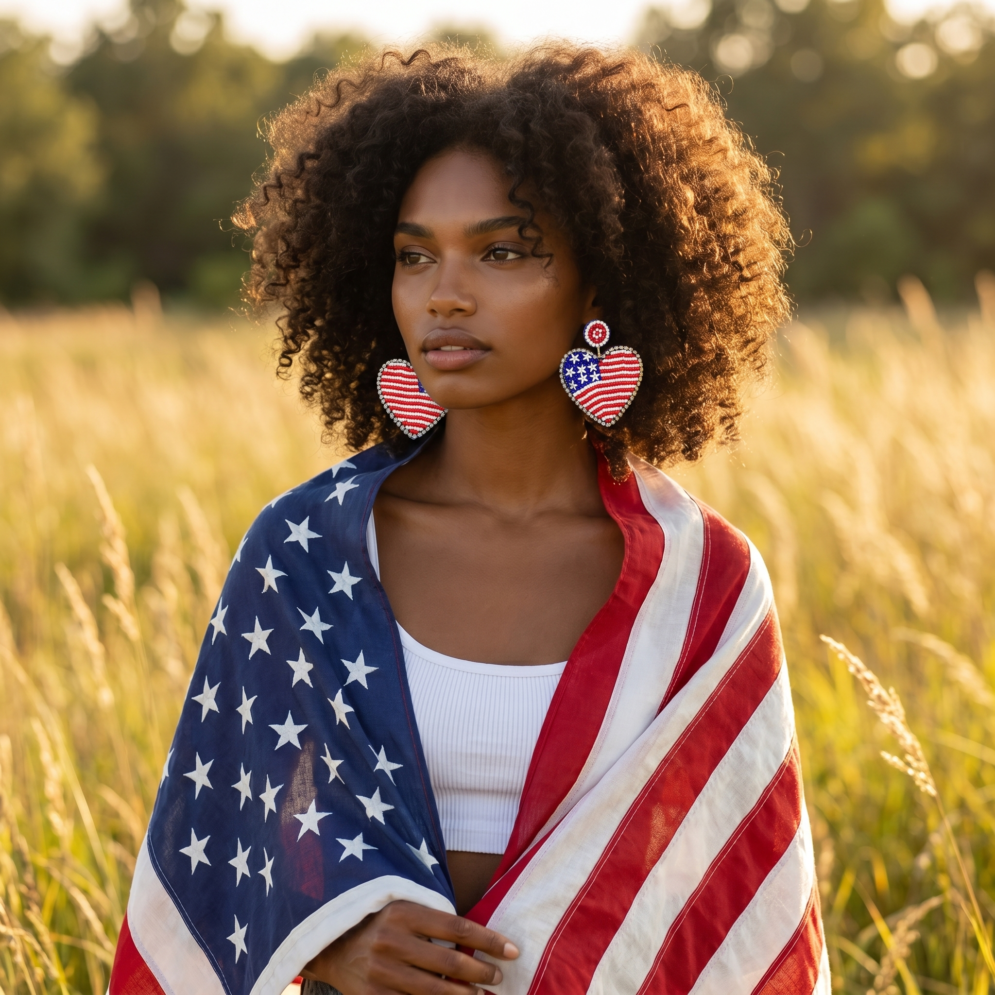 Image of Seed Bead American Flag Heart Earrings