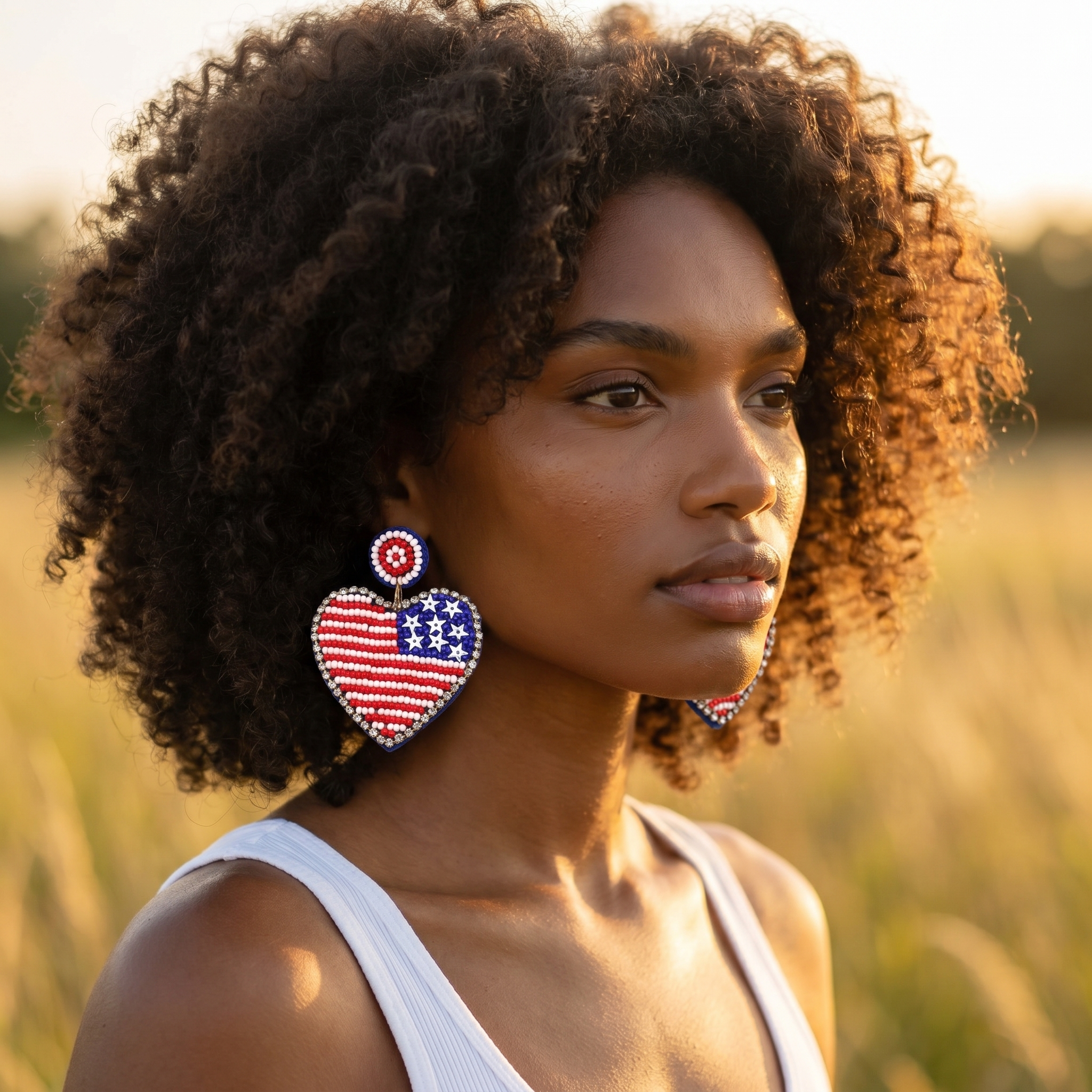 Image of Seed Bead American Flag Heart Earrings