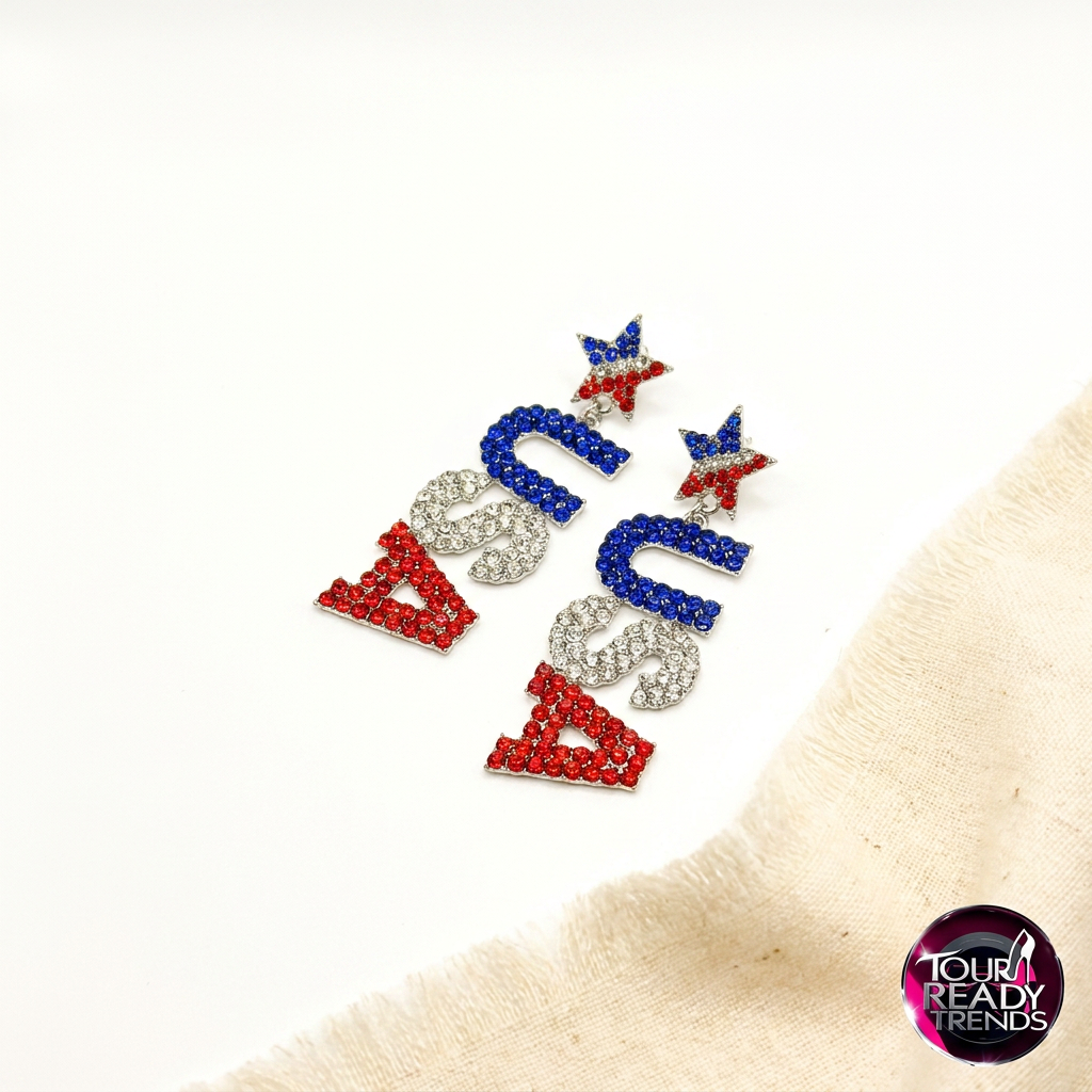 Image of Rhinestone USA Letter Drop Earrings