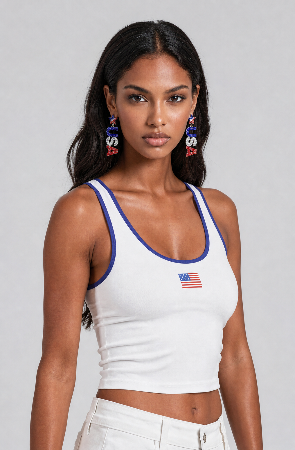 Image of Rhinestone USA Letter Drop Earrings
