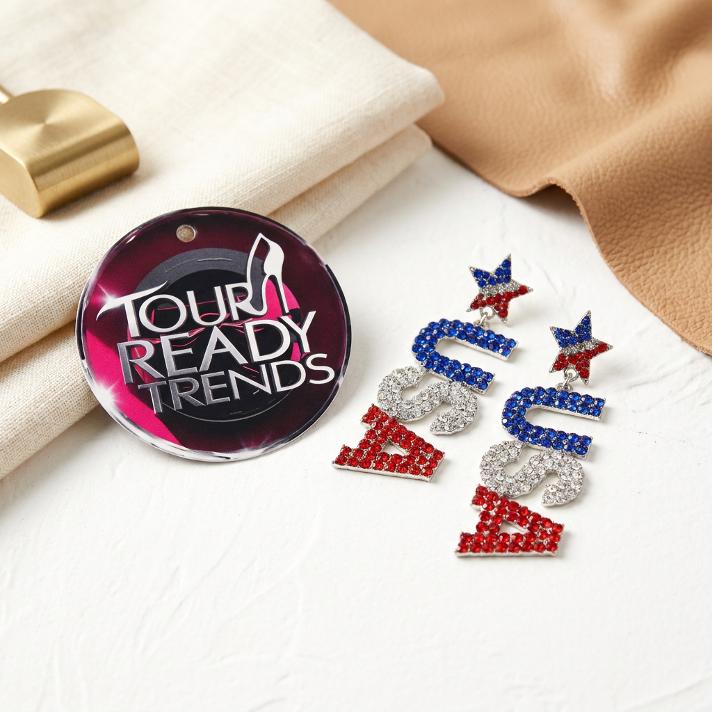 Image of Rhinestone USA Letter Drop Earrings