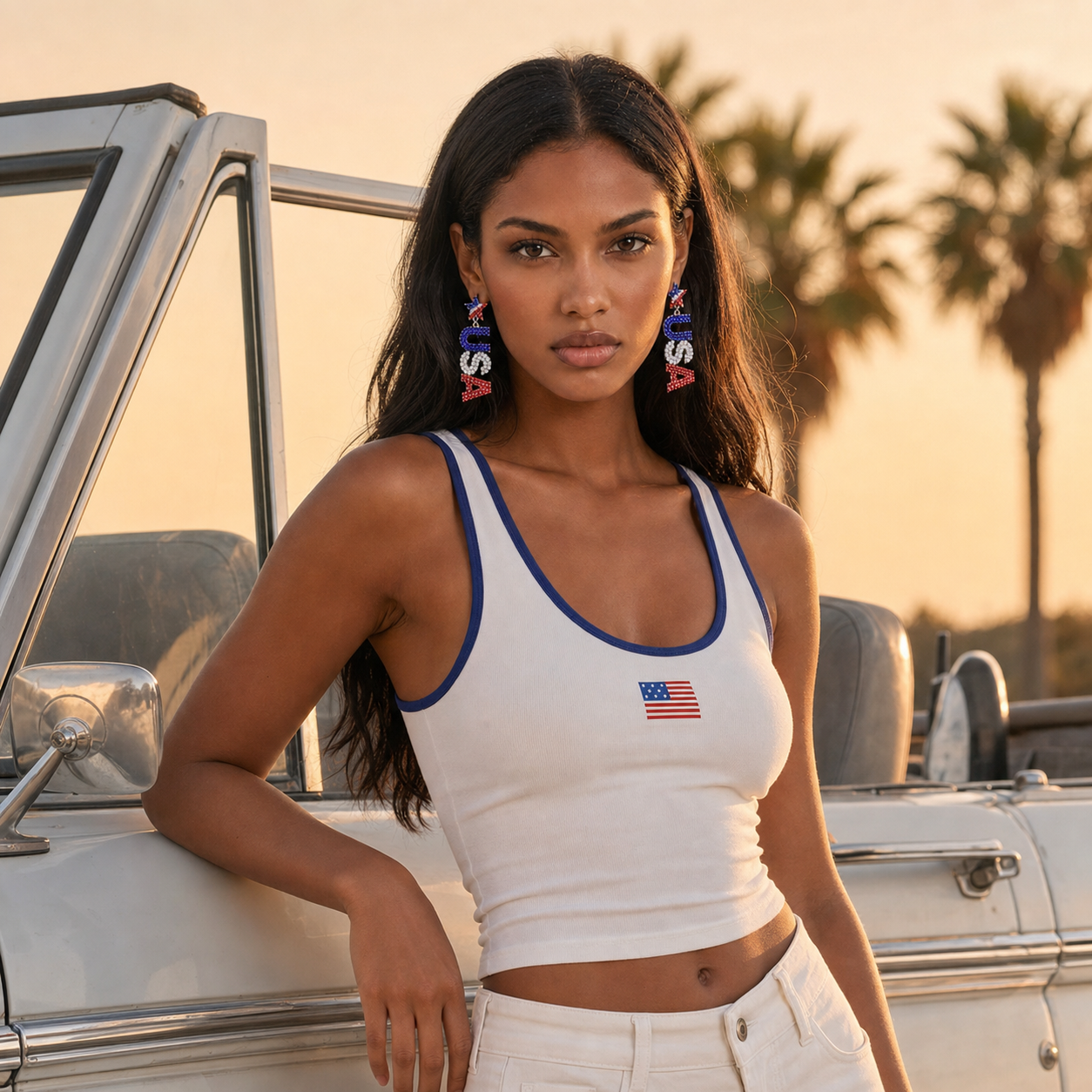 Image of Rhinestone USA Letter Drop Earrings