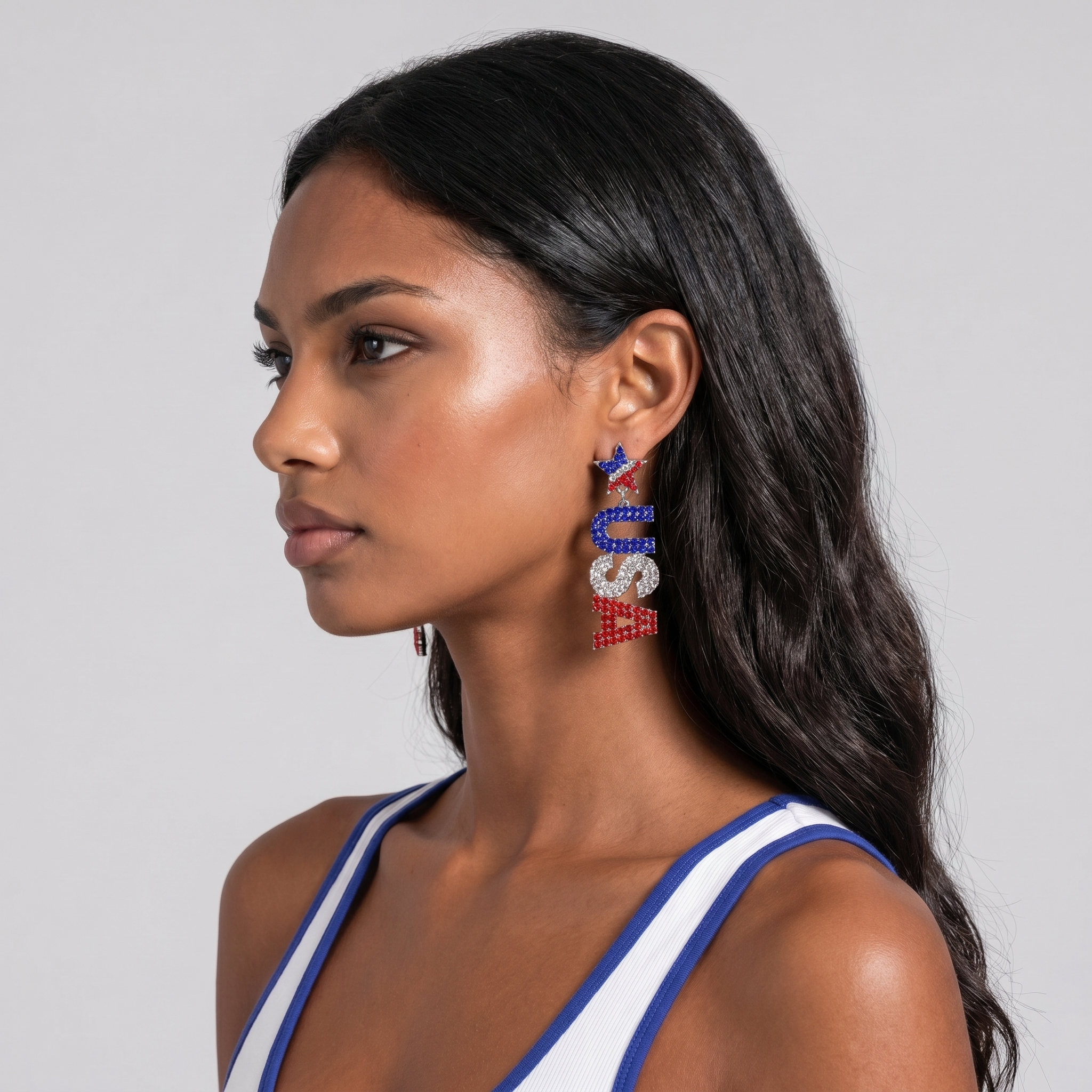Image of Rhinestone USA Letter Drop Earrings