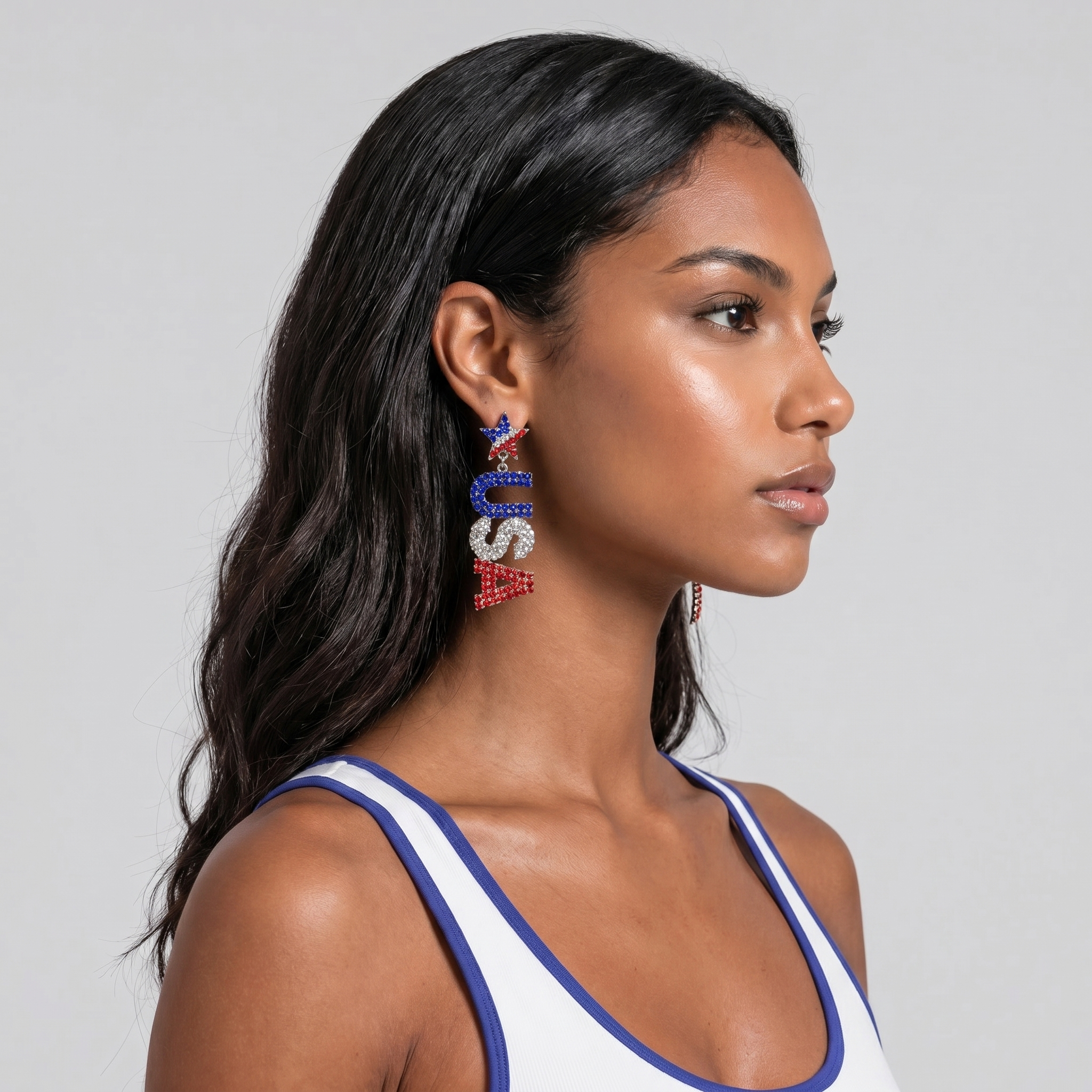 Image of Rhinestone USA Letter Drop Earrings