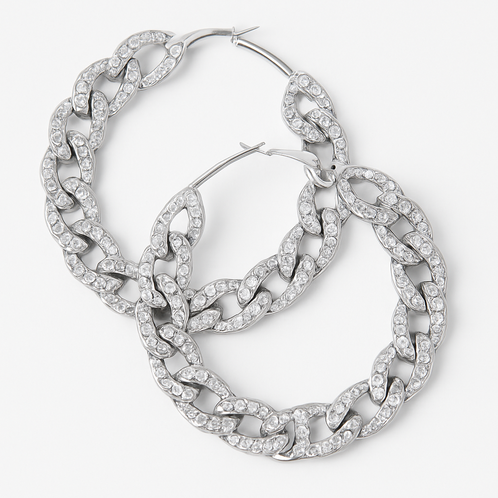 Rhinestone Chain-Link Hoop Earrings