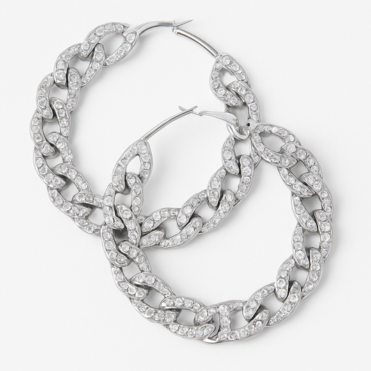 Rhinestone Chain-Link Hoop Earrings