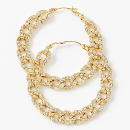 Rhinestone Chain-Link Hoop Earrings