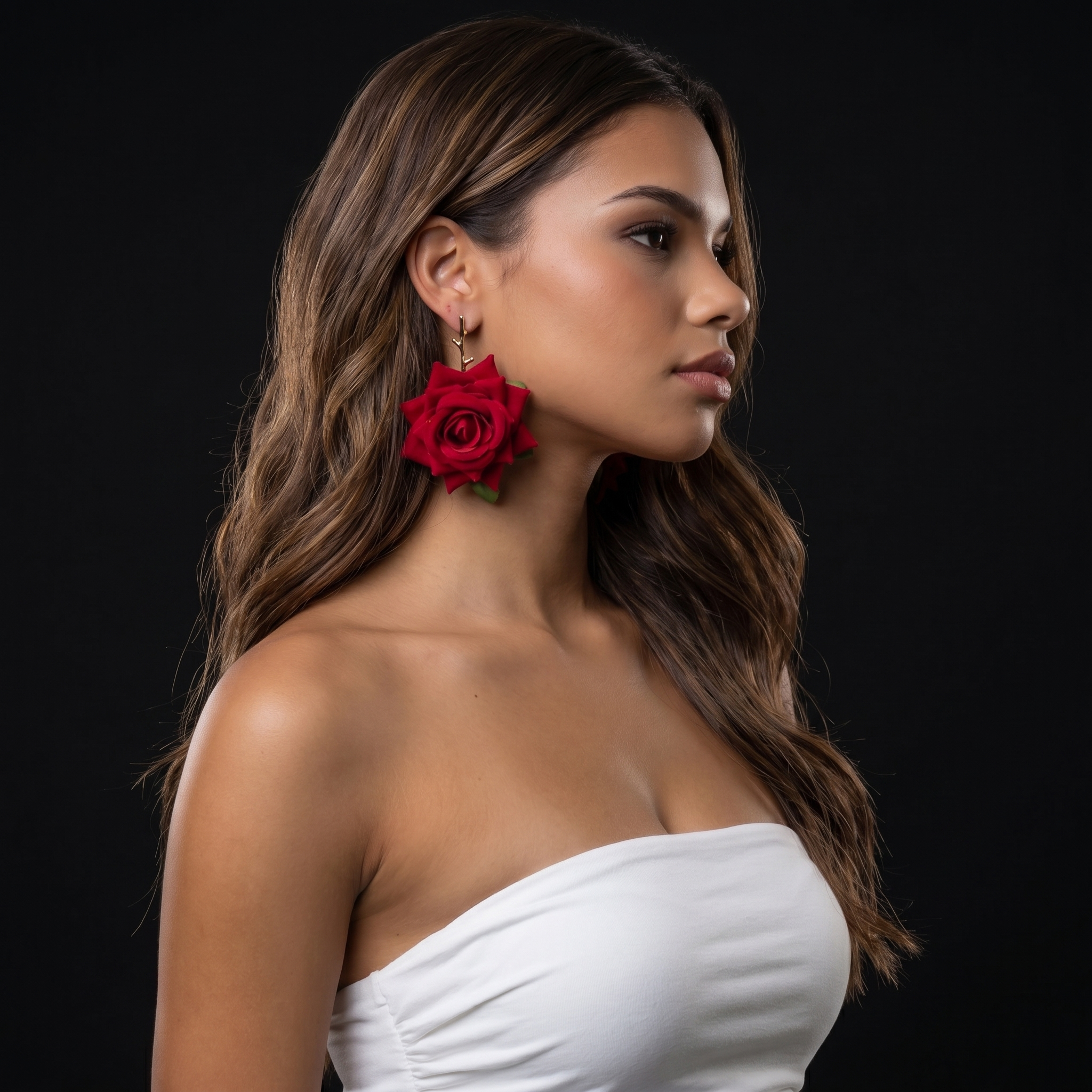Image of Red Rose Drop Earrings Gold Stem Post