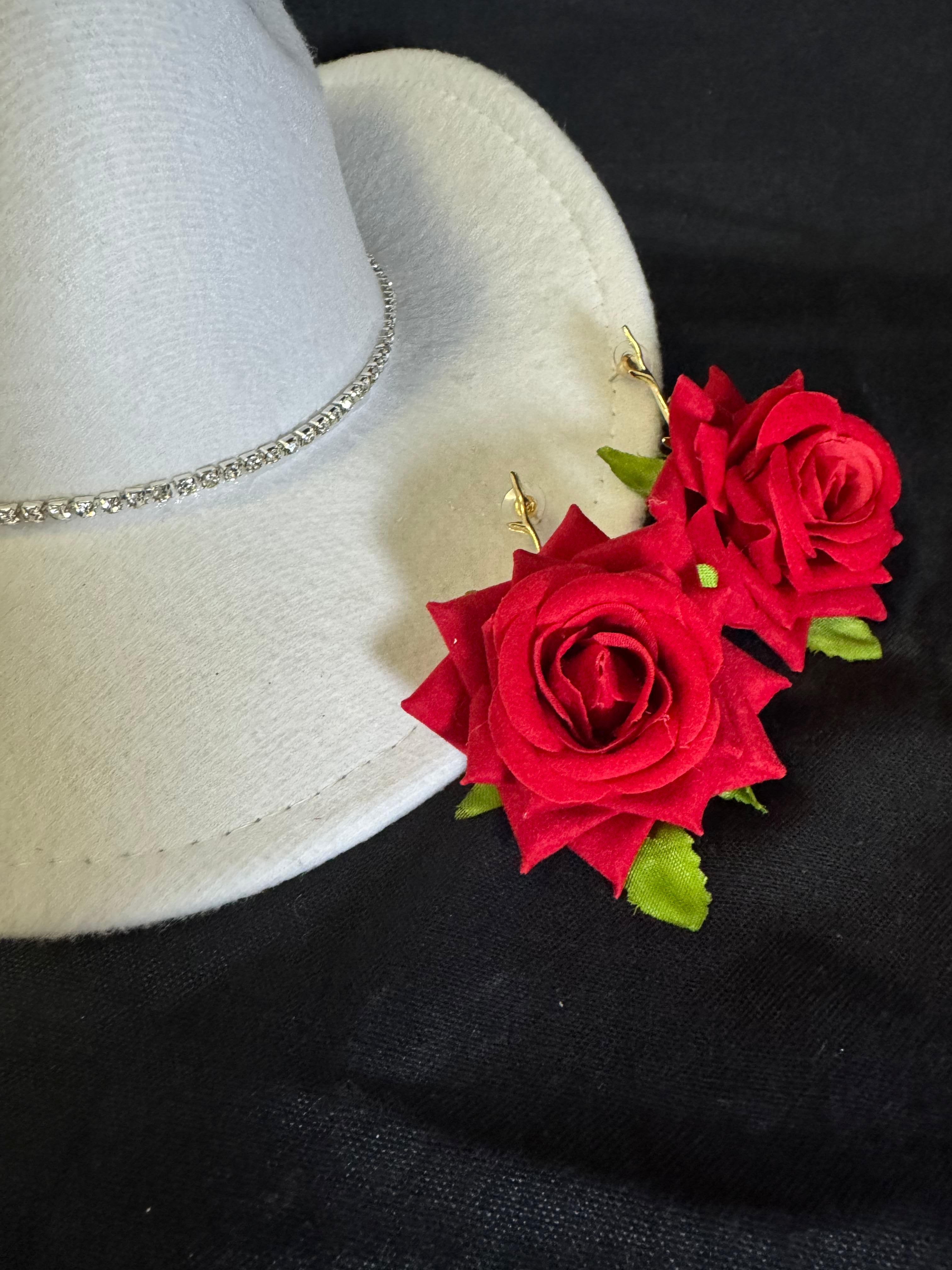 Image of Red Rose Drop Earrings Gold Stem Post