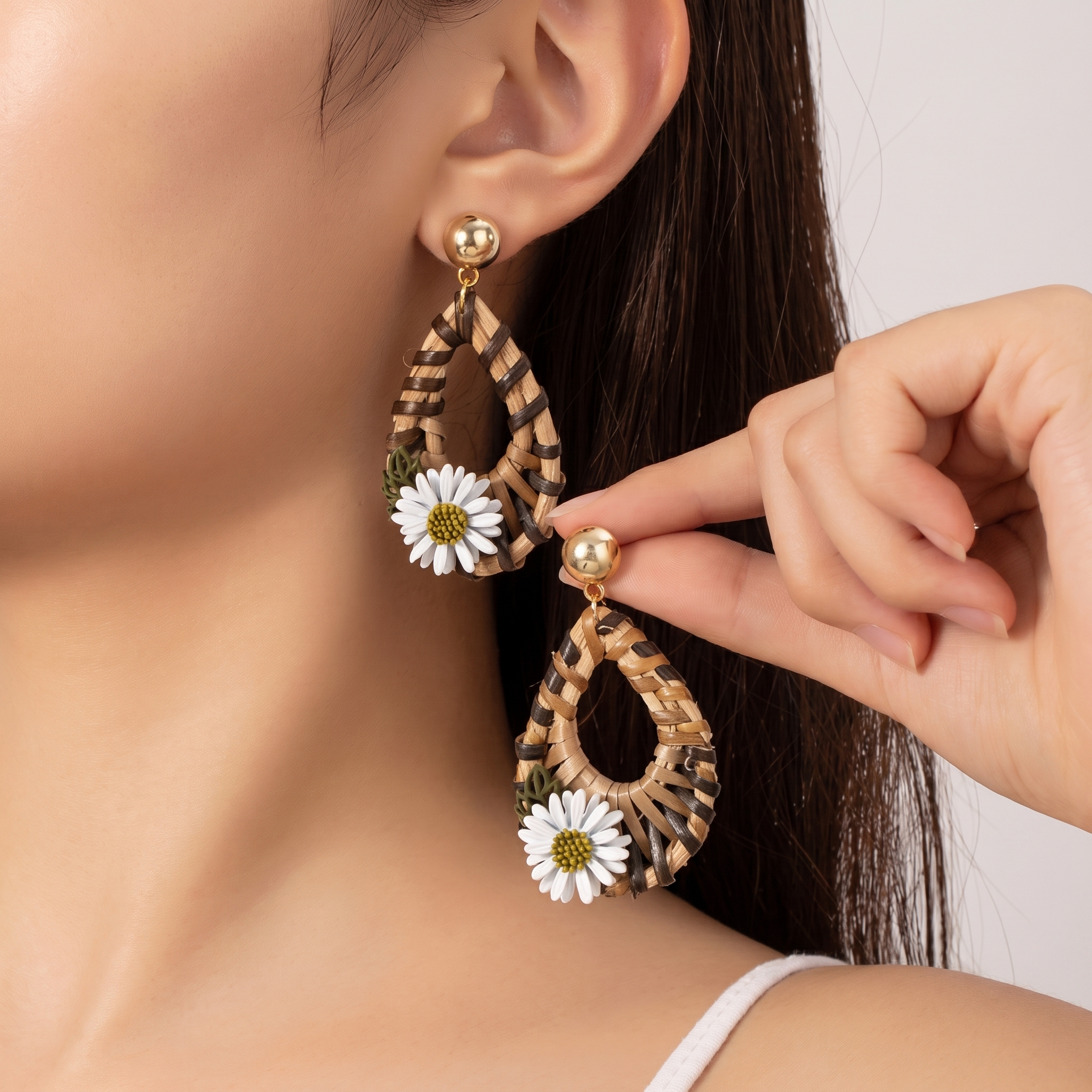 Image of Straw Woven Teardrop Earrings