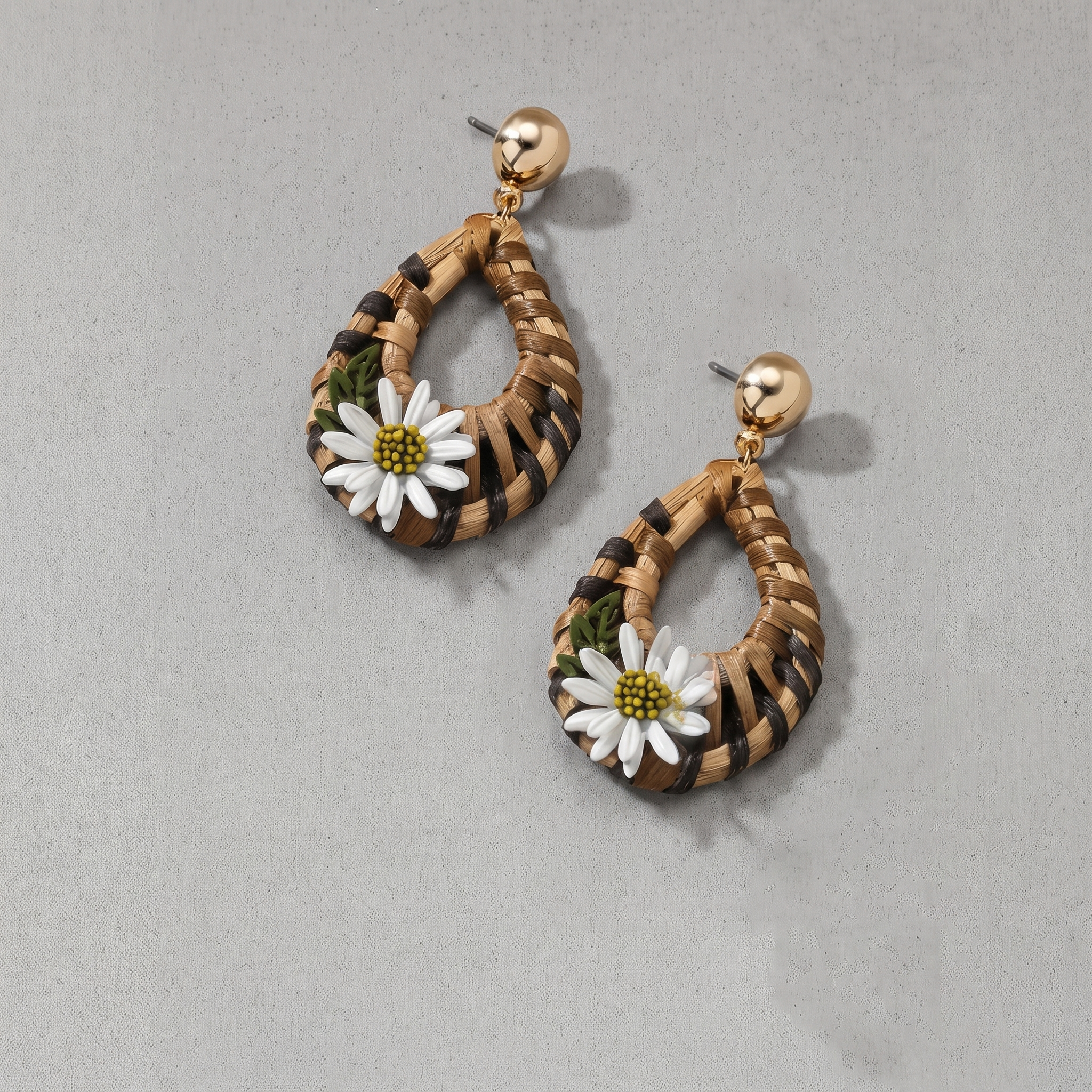 Image of Straw Woven Teardrop Earrings