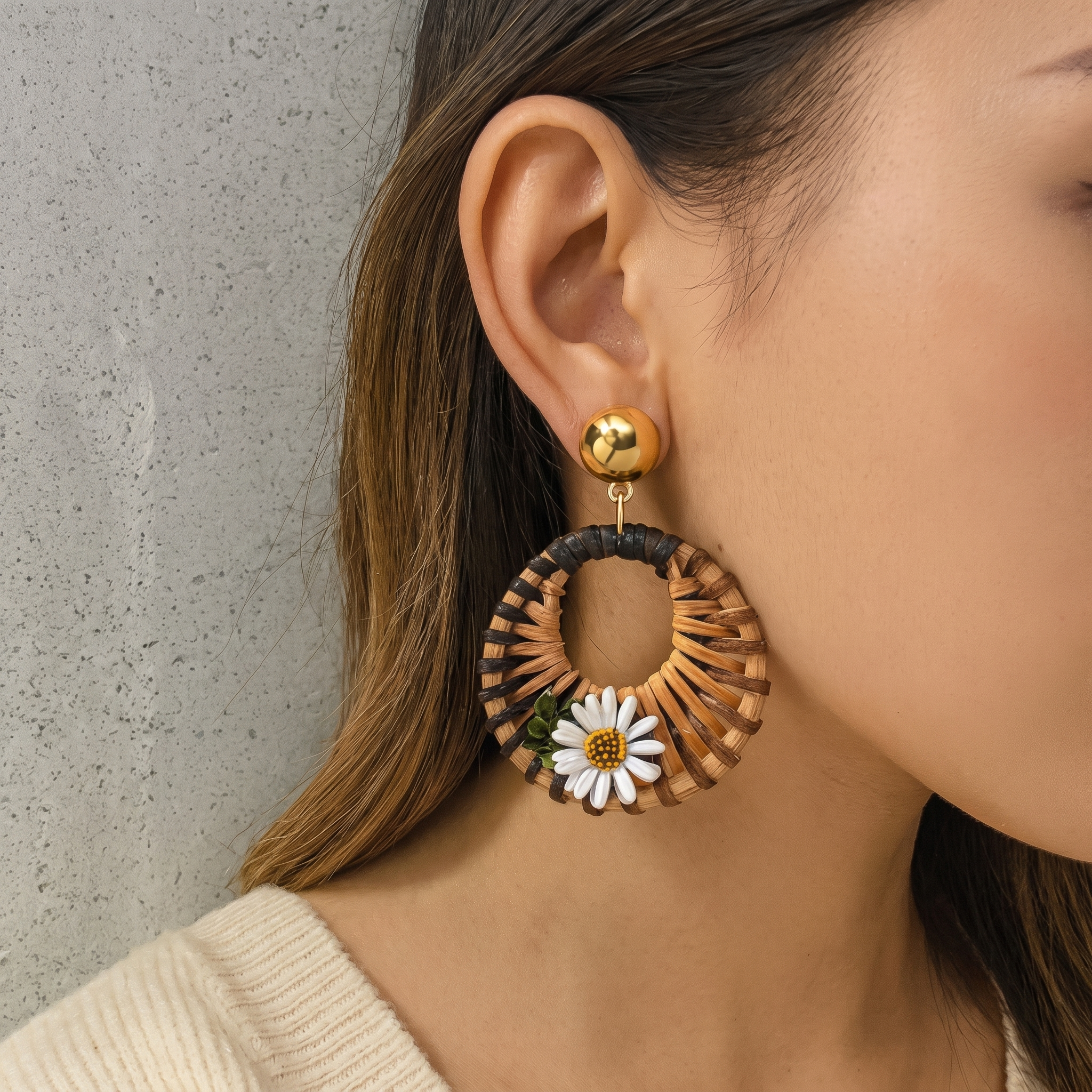 Image of Straw Woven Teardrop Earrings