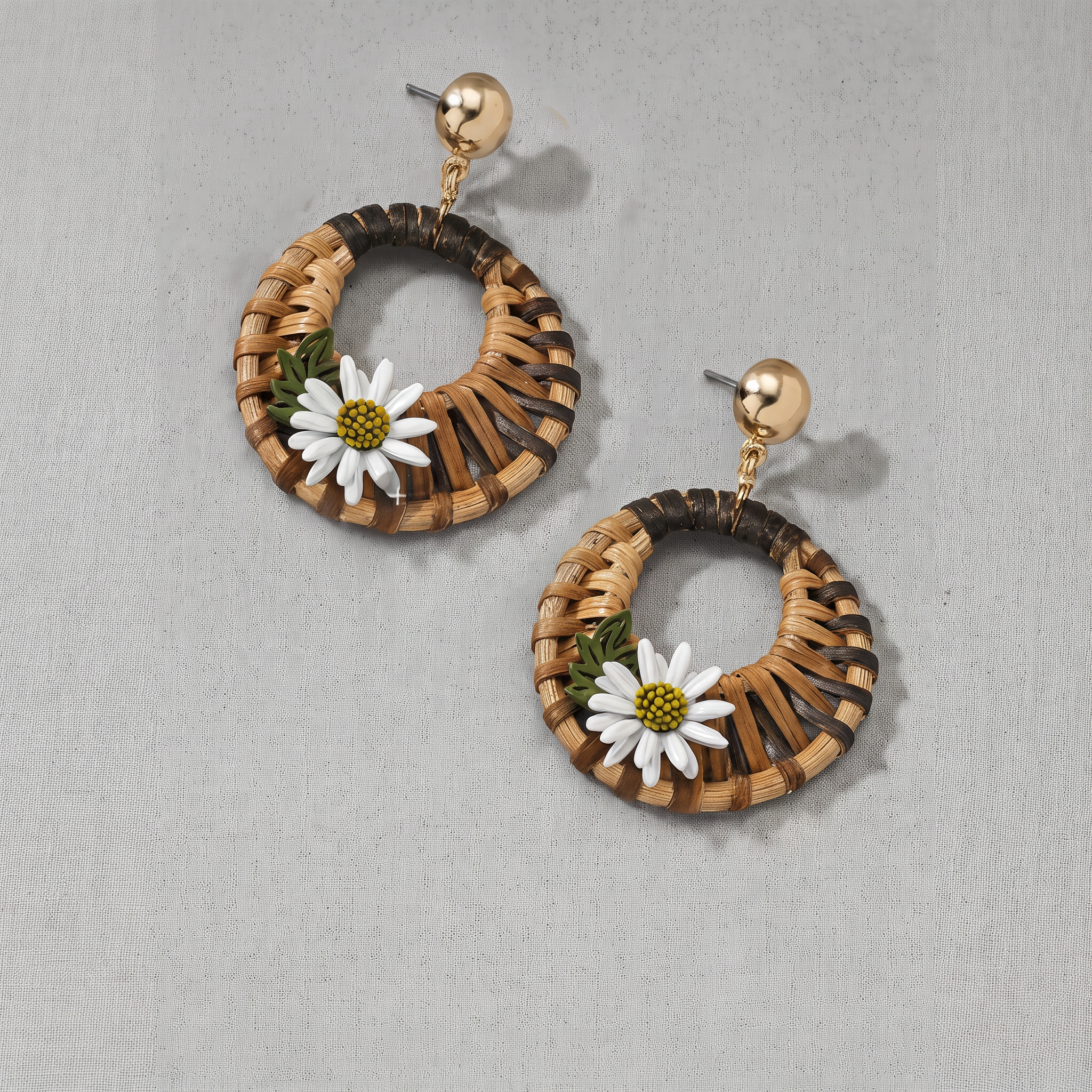 Image of Straw Woven Teardrop Earrings