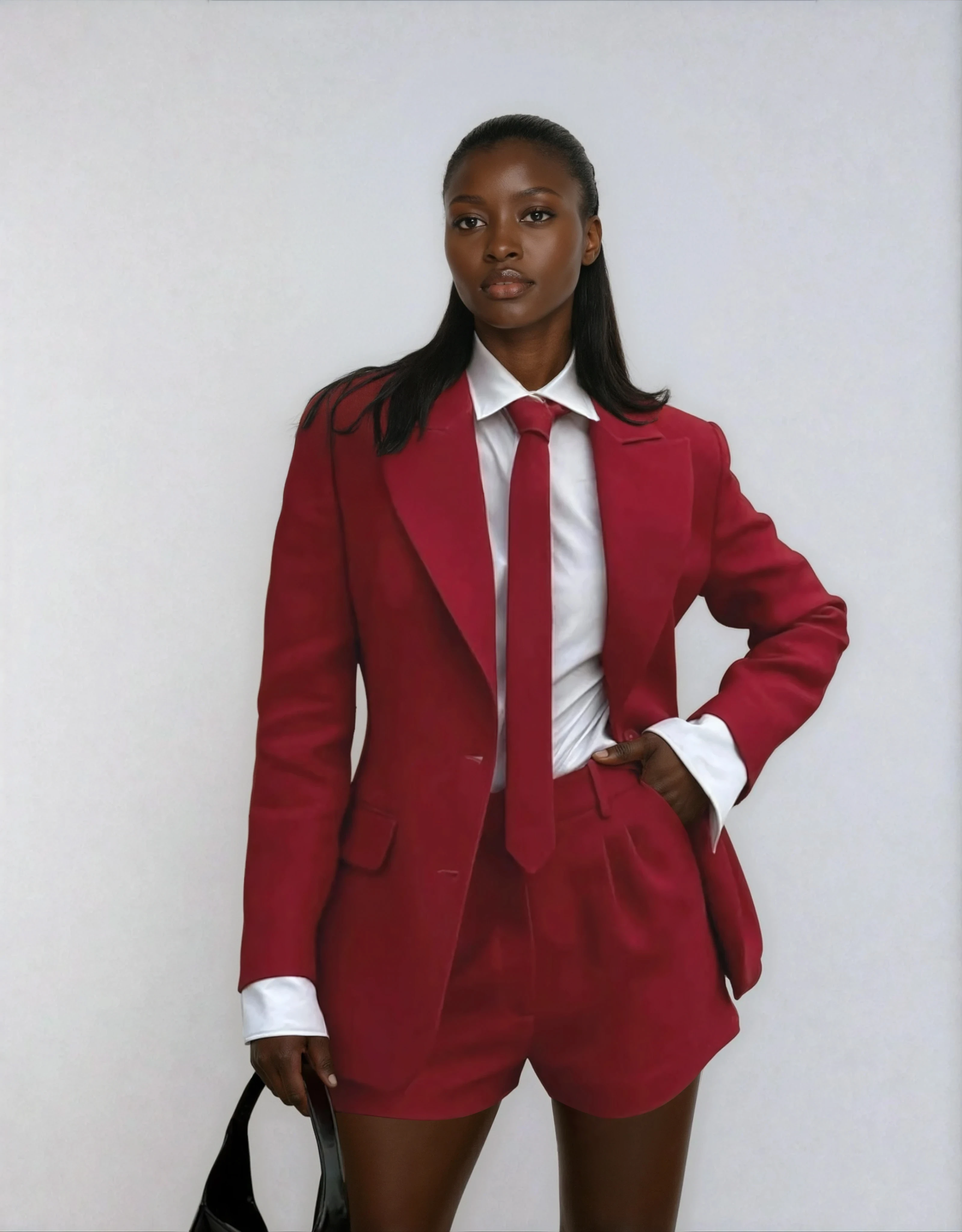 Image of Stella Red Shorts and Jacket Two Piece Set with Tie