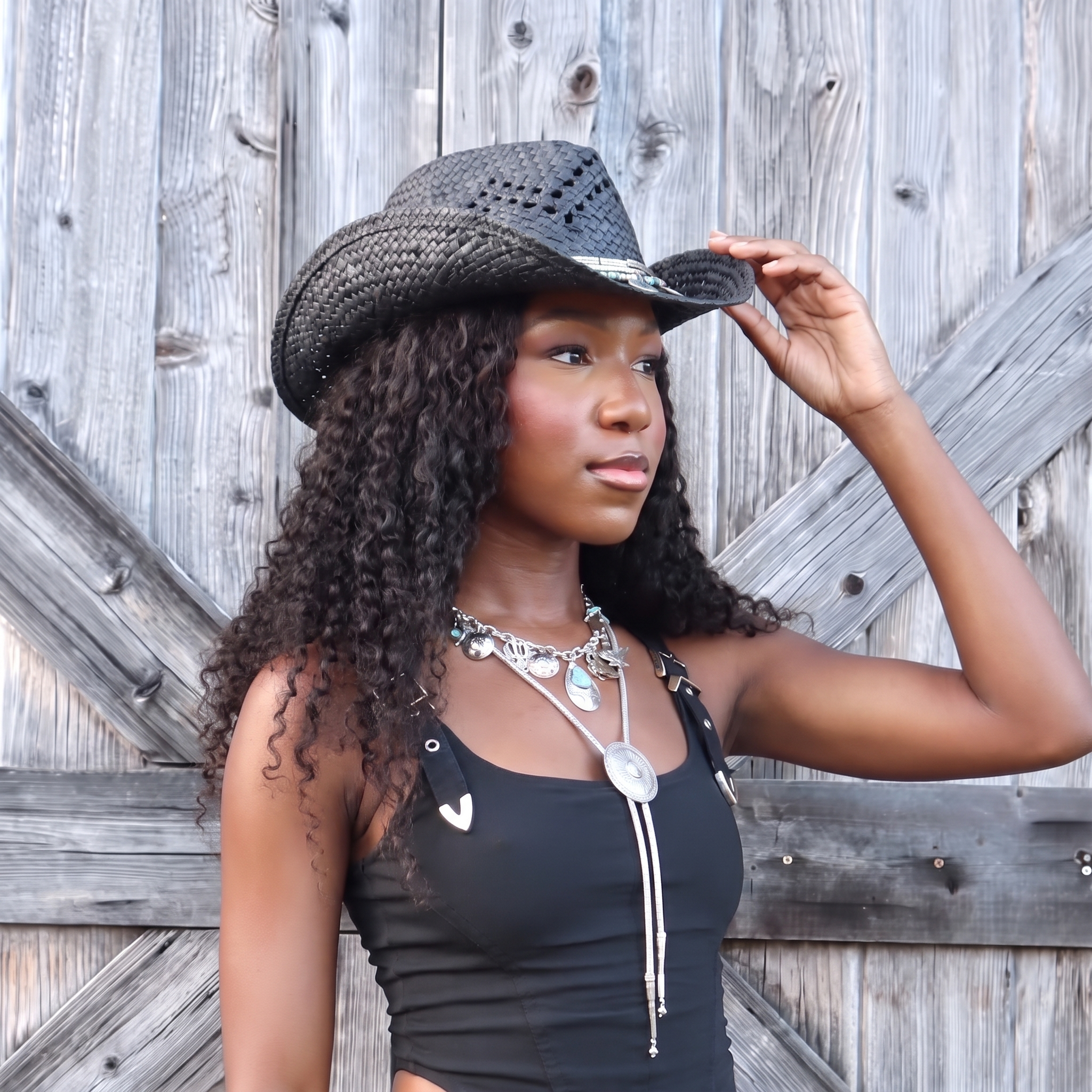 Image of White Cowgirl Hat, Turquoise Band