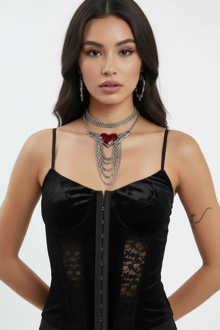 Image of Gothic Barbed Wire Rose Heart Earrings