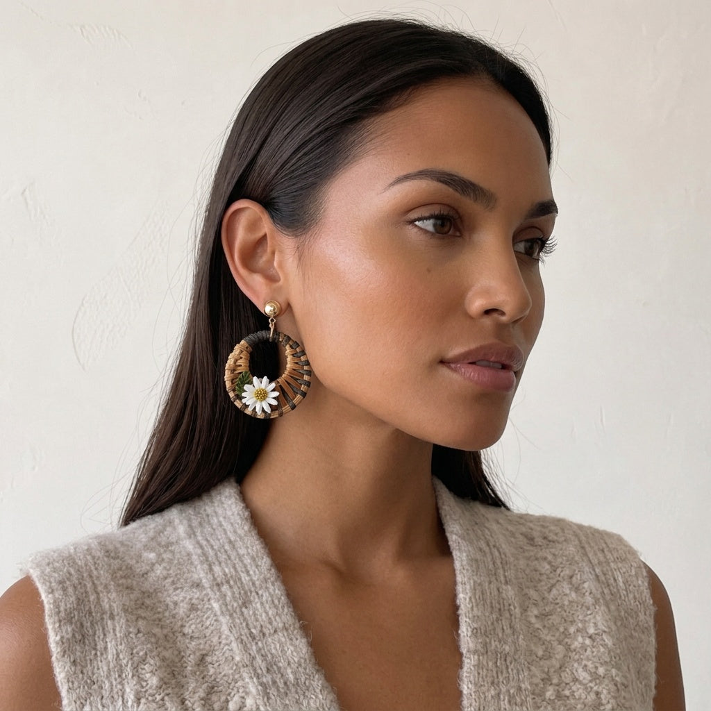 Image of Straw Woven Teardrop Earrings