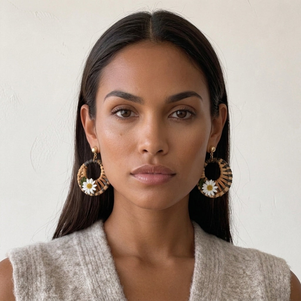 Image of Straw Woven Teardrop Earrings