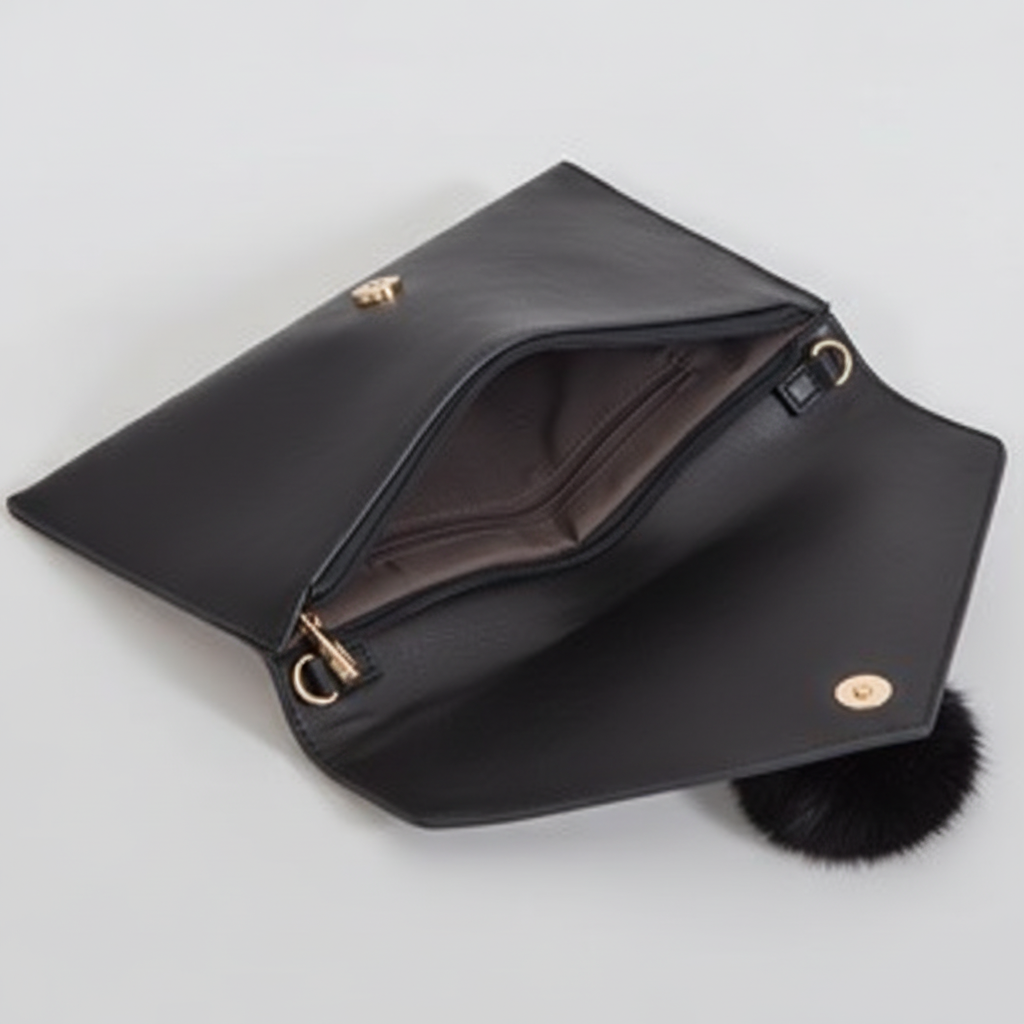 Image of Bunny Pom Black Envelope Clutch Purse
