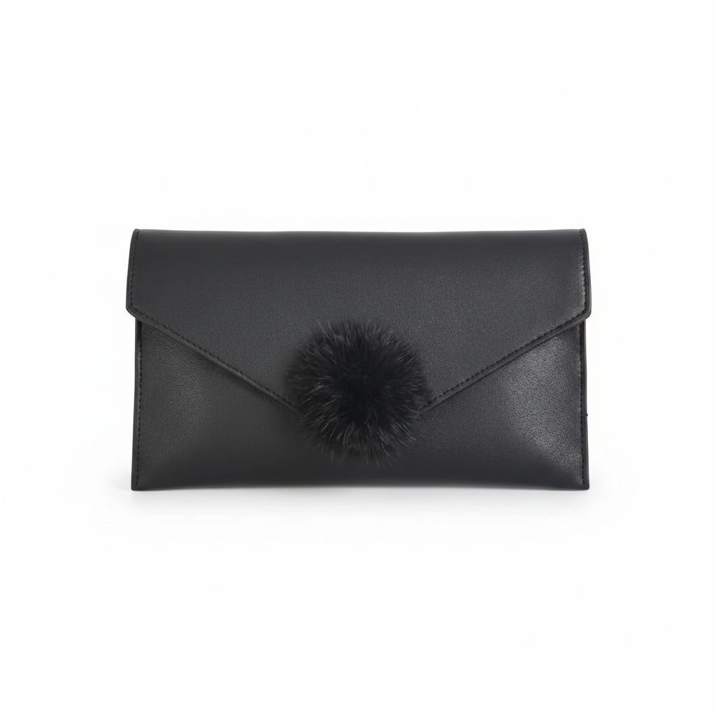 Image of Bunny Pom Black Envelope Clutch Purse