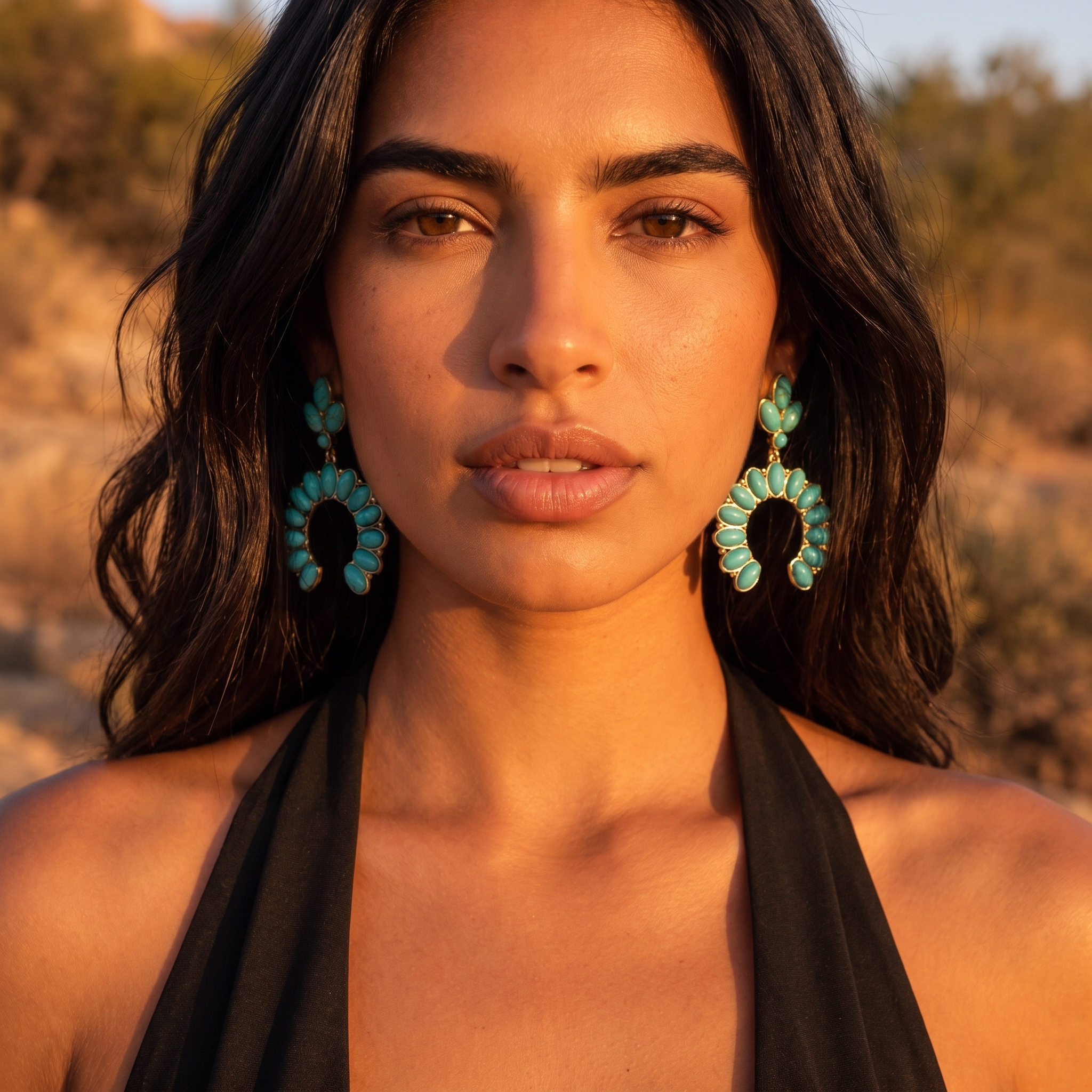 Image of Western Turquoise Earrings, Crescent